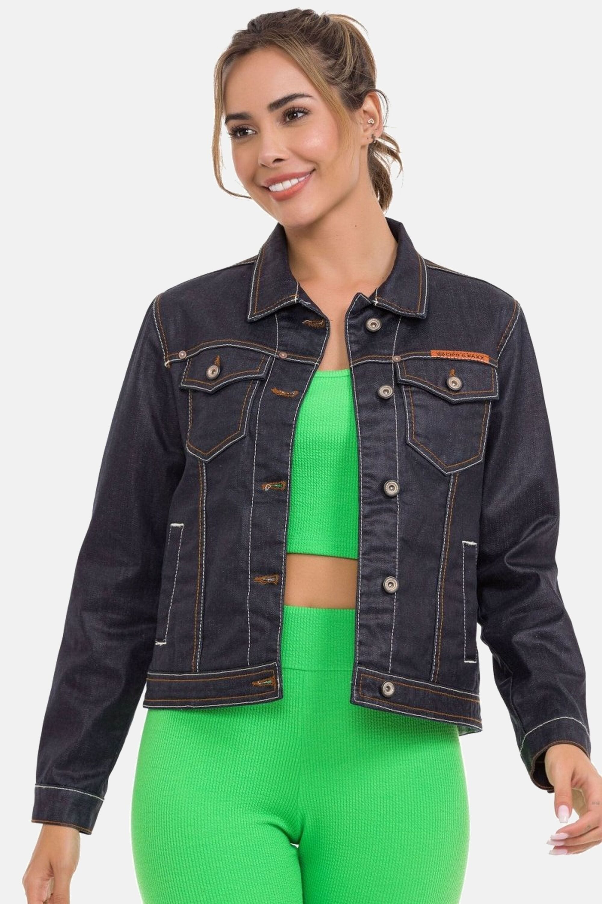 Cipo & Baxx Jeansjacke »Jeansjacke«, ohne Kapuze, mit stylischen auffälligen Elementen, WJ207