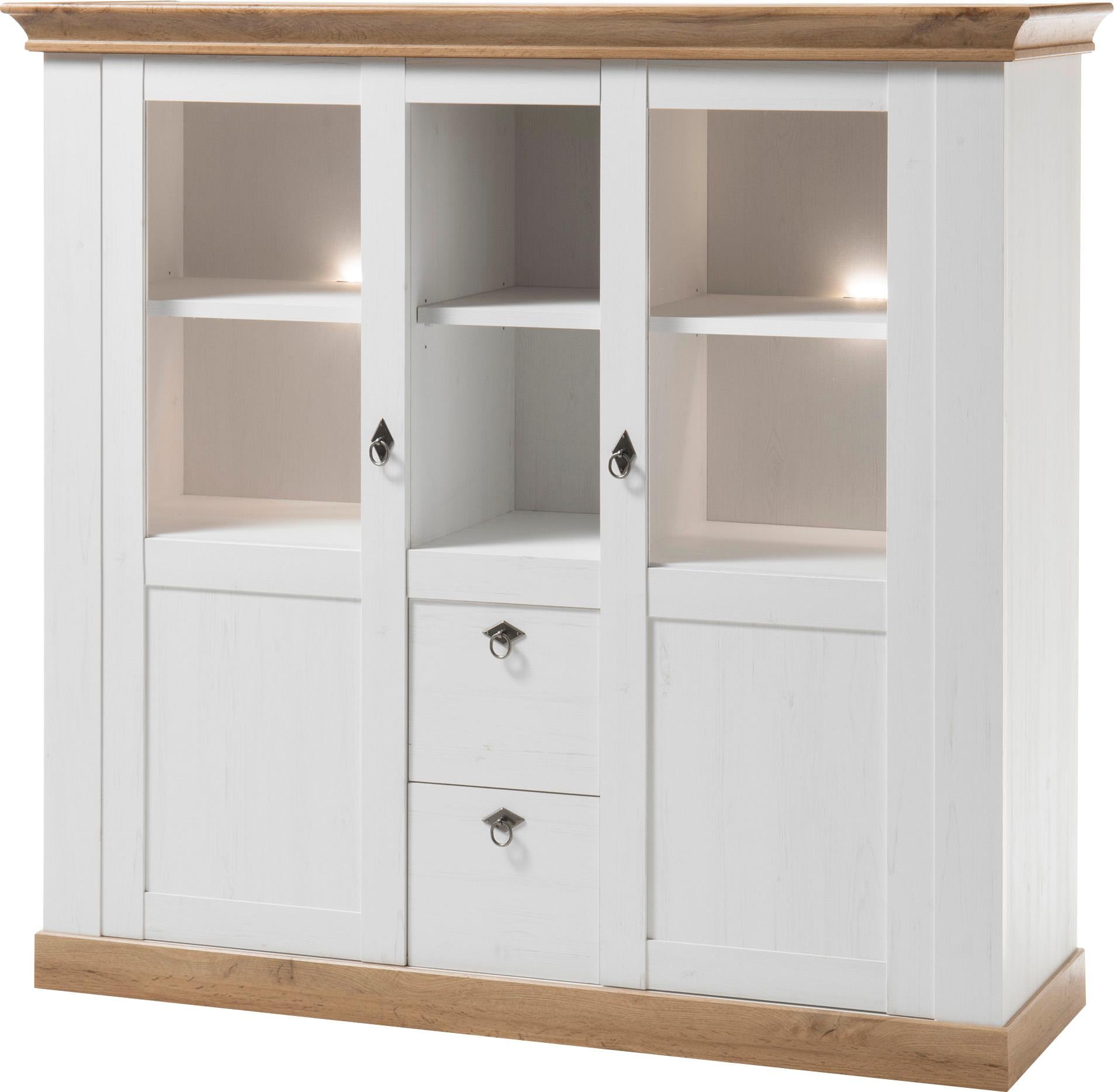 Home affaire Highboard "Cremona, moderner Schrank, Hochkommode Stauraumelement im Landhausstil" Metallgriffe, ausreichend Stauraum, vielseitig einsetzbar 148 cm breit