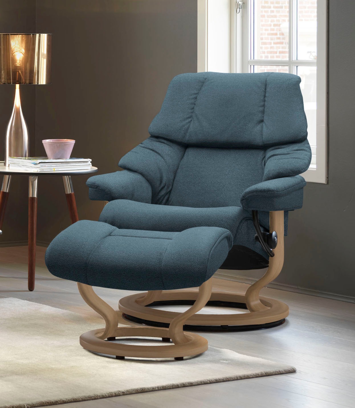 Stressless® Relaxsessel »Reno«, (Set, Relaxsessel mit Hocker), mit Hocker, mit Classic Base, Größe S, M & L, Gestell Eiche