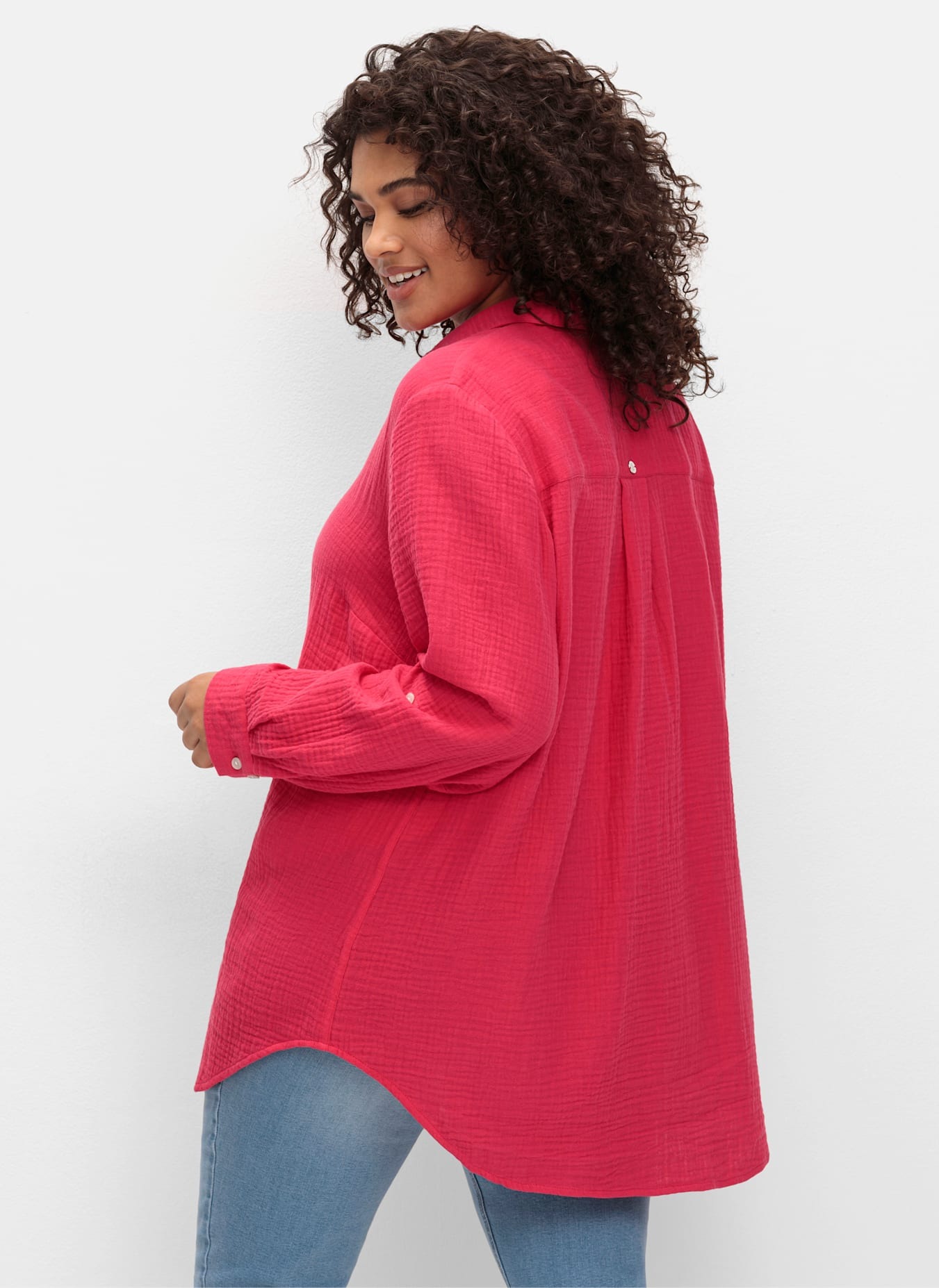 Hemdbluse SHEEGO, Damen, Gr. 52, pink (magenta), 100% Baumwolle, unifarben, Blusen Hemdbluse 2
