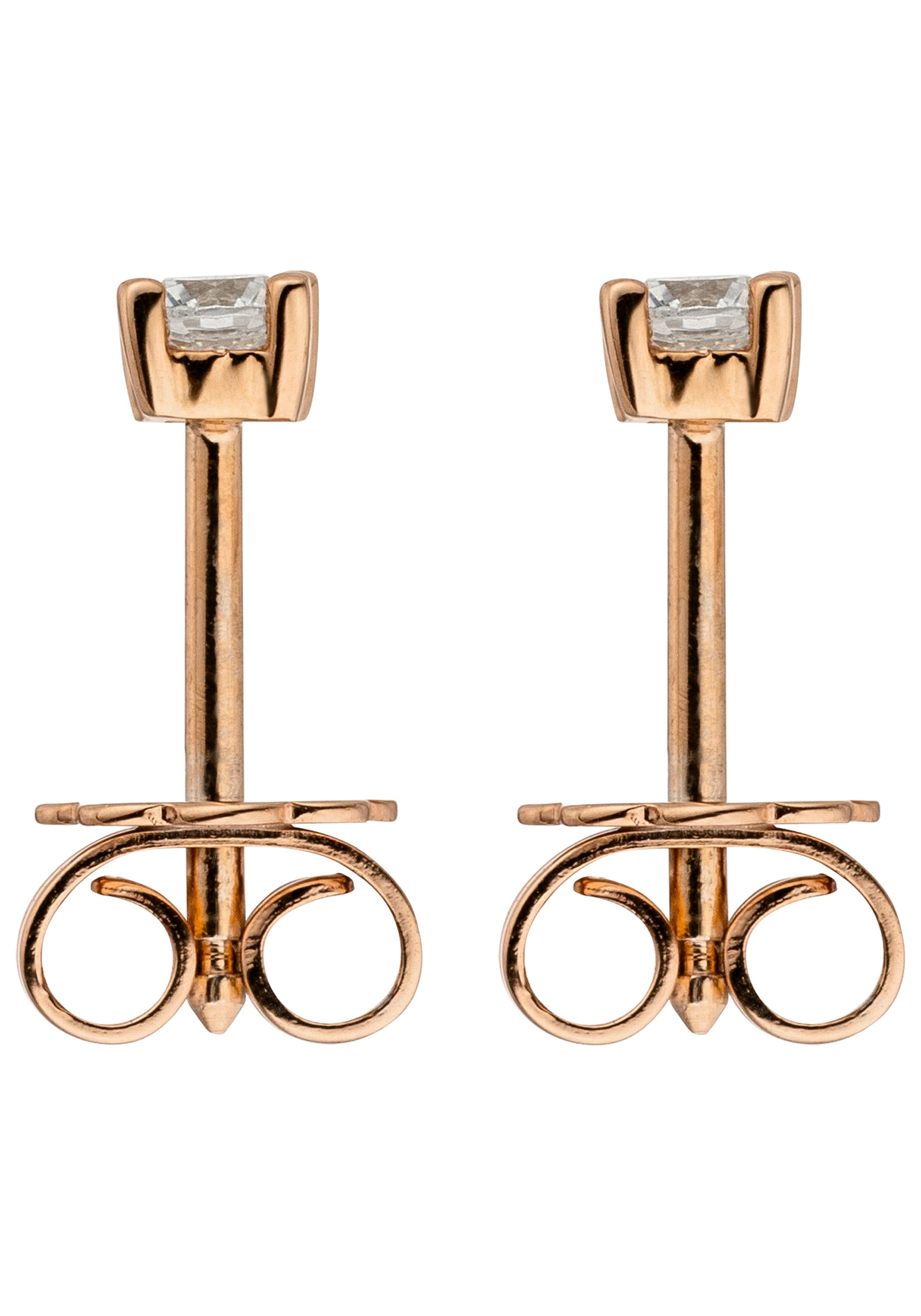 JOBO Paar Ohrstecker »Ohrringe Roségoldohrringe Solitär 2,7 mm« 585 Roségold mit 2 Diamanten Brillanten 0,14 ct.