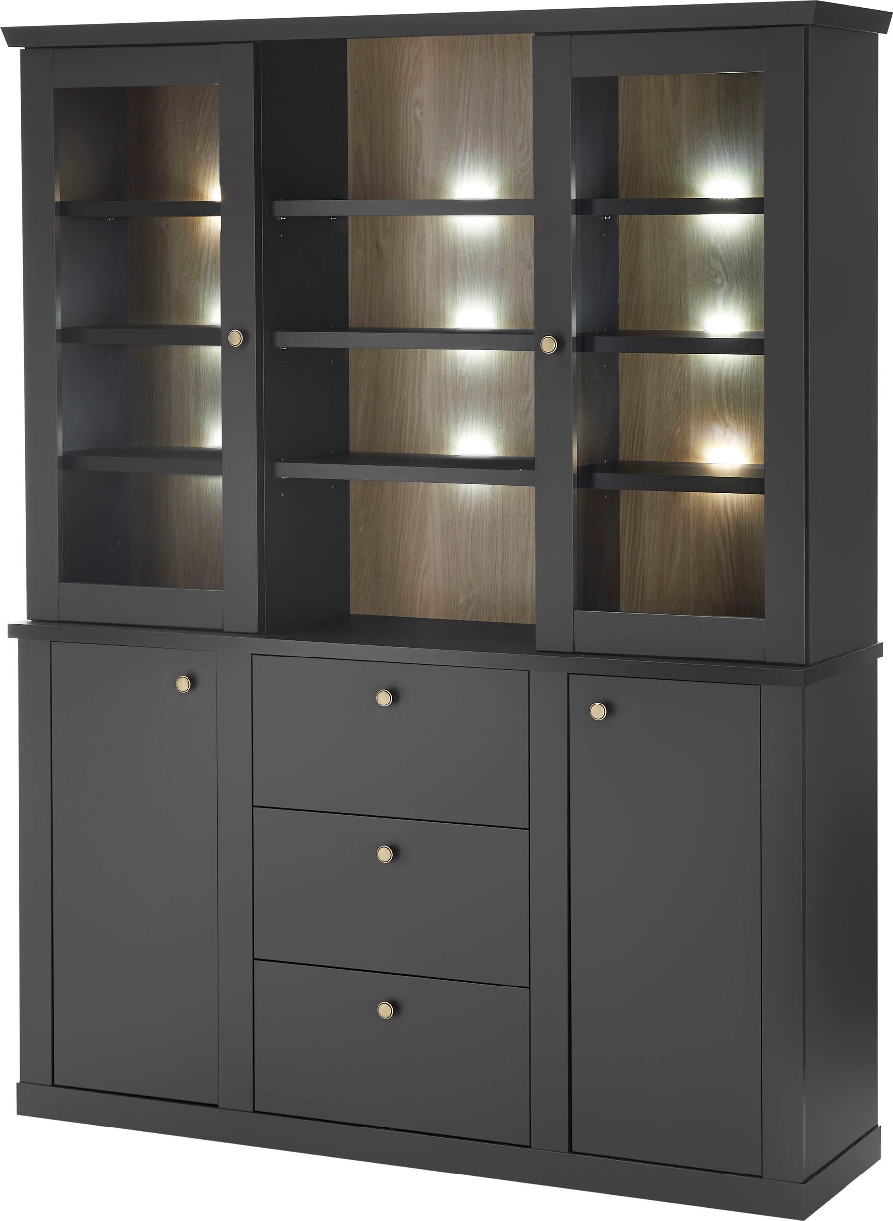 Home affaire Buffet "Lincoln, Hochschrank im Landhausstil, moderner Schrank" edles Design, messingfarbene Knopfgriffe, vielseitig einsetzbar