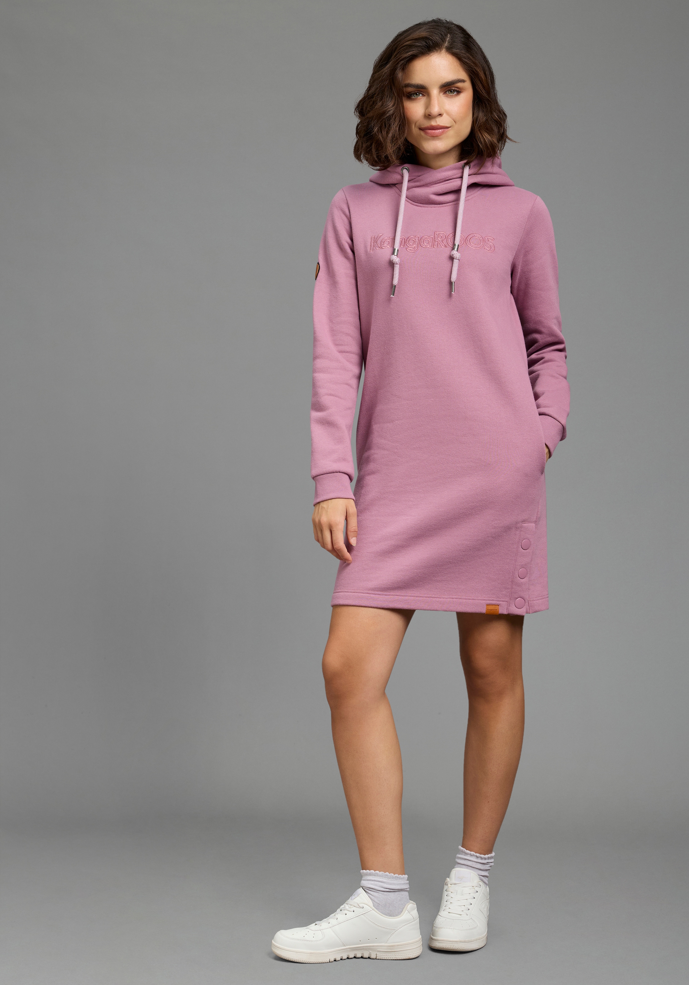 KangaROOS Sweatkleid Nahttaschen auch in großen Größen, mit Kapuze, aus Baumwollmischung