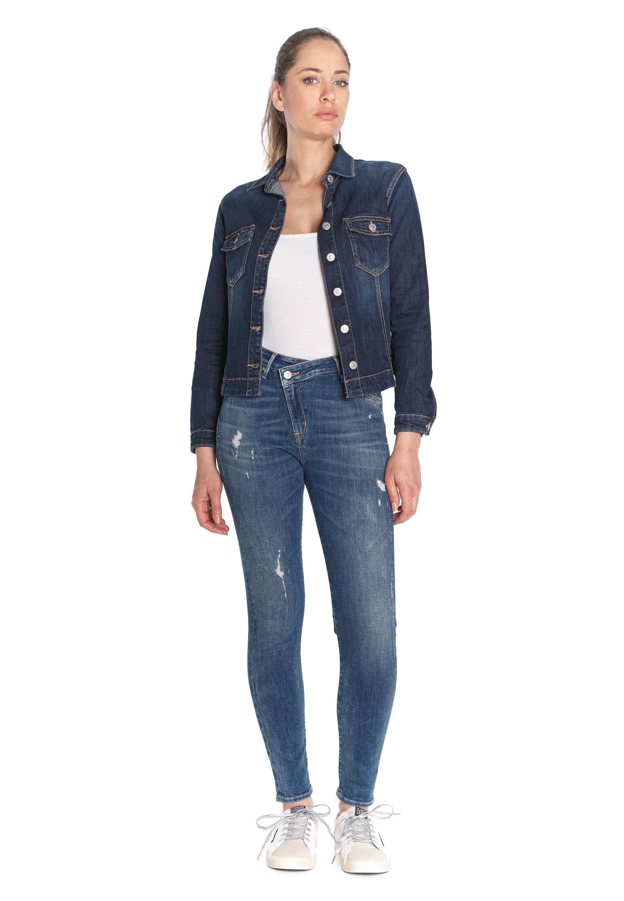 Le Temps Des Cerises Slim-fit-Jeans »POWERHIC«, mit asymmetrischer Knopfpartie