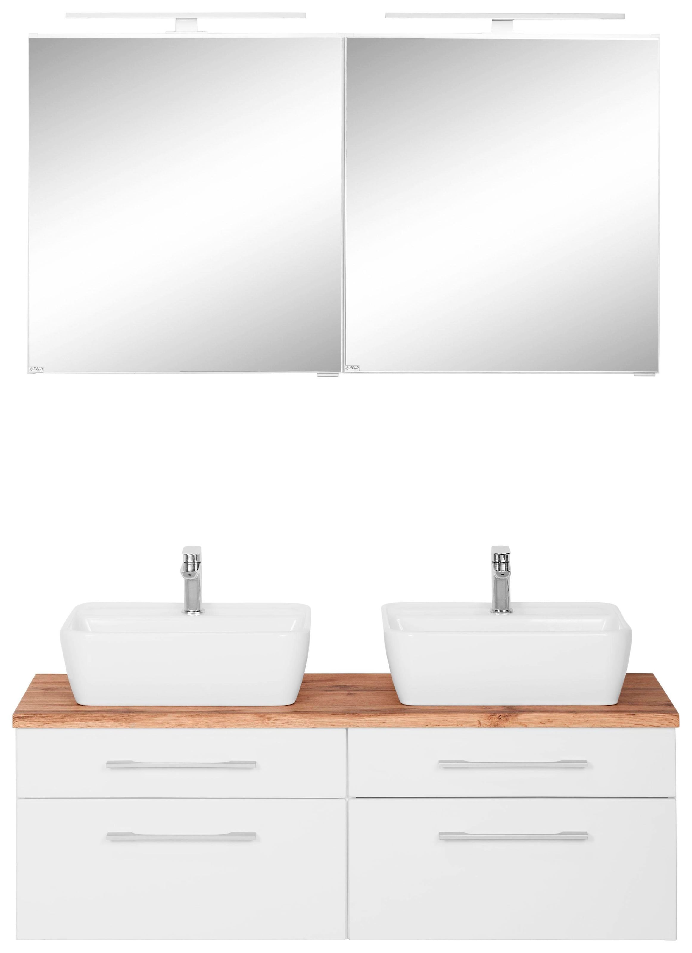 welltime Badmöbel-Set "Davos" 3 Stk. tlg. mit 2 LED-Spiegelschränken günstig online kaufen