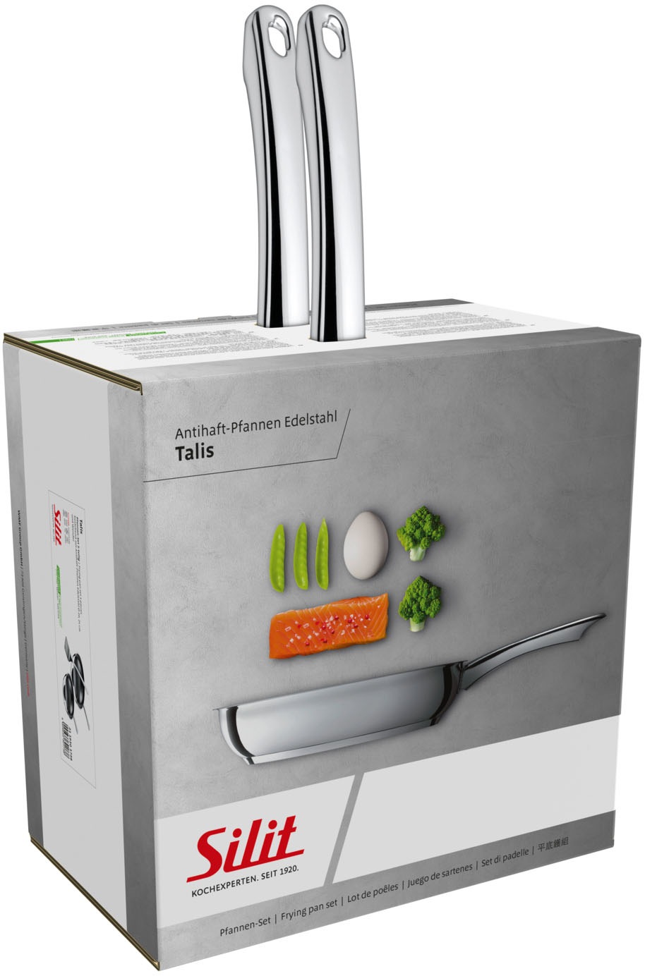 Silit Pfannen-Set »Talis 3-teilig, mit Pfannenwender, Bratpfanne 24, 20 cm«, Cromargan® Edelstahl Rostfrei 18/10, (Set, 3 tlg., je 1 Pfanne Ø 24/20 cm, H: 5 cm), Pfanne Induktion, Edelstahl beschichtet, backofenfest bis 250 Grad