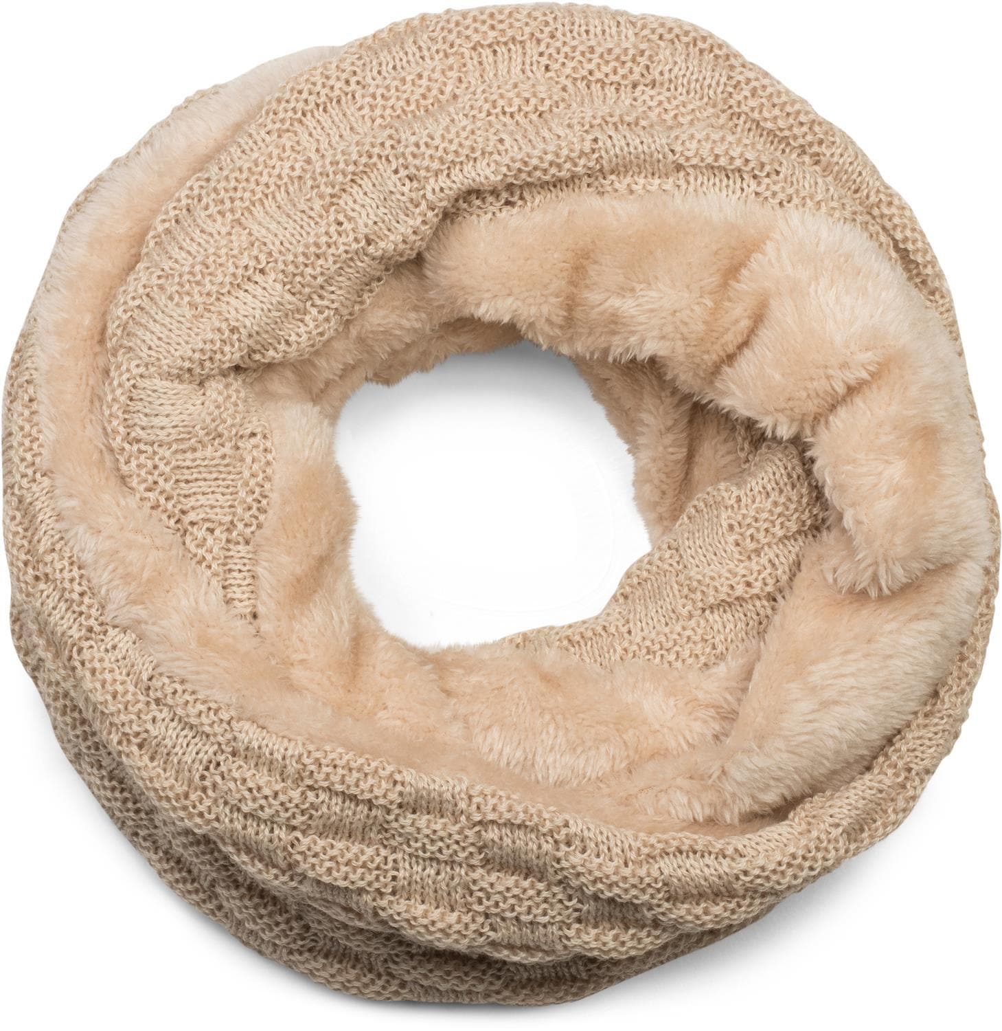 styleBREAKER Strickschal "Feinstrick Loop mit Flecht Muster und Teddyfleece" 1 Stk.