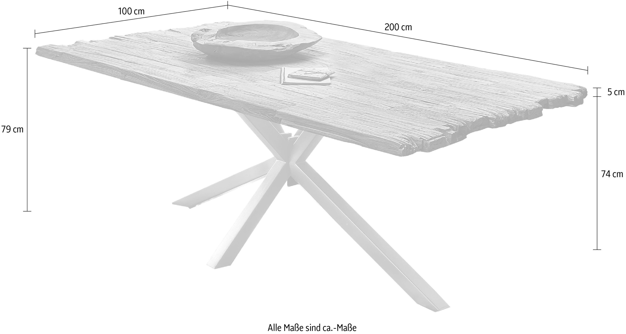 SIT Esstisch, Platte aus recyceltem Teak