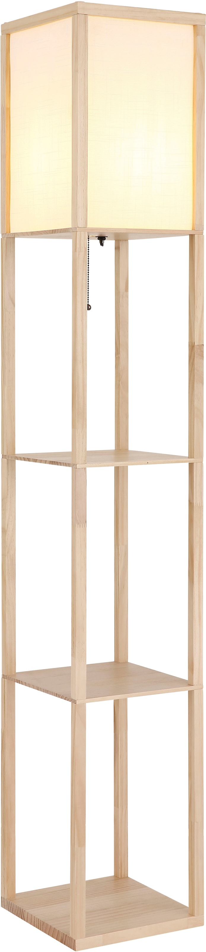 GLOBO LIGHTING Stehlampe »TABITHA« E27 1 Stk. Stehleuchte Holz hell mit weißem Textilschirm und Zugschalter