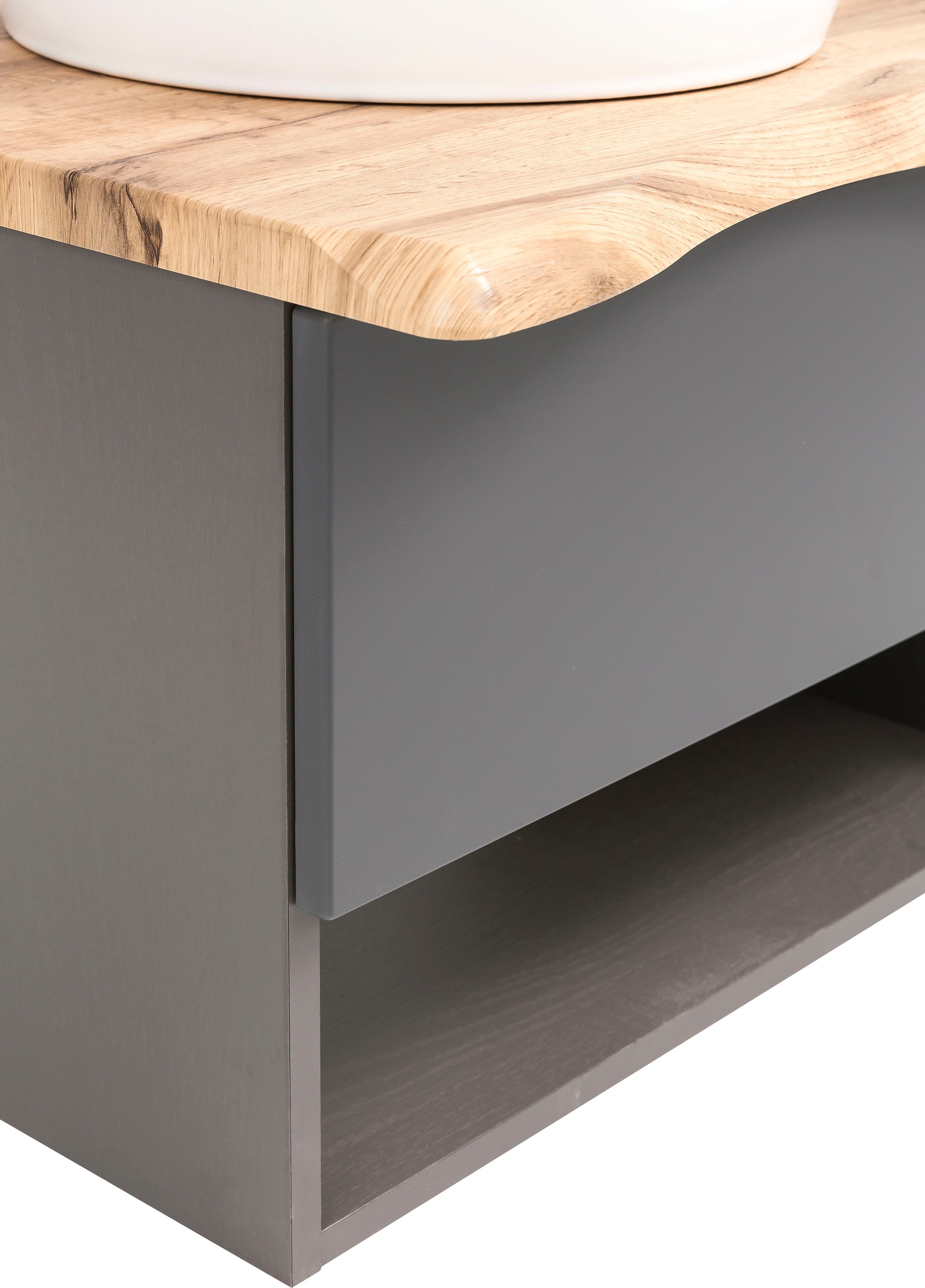 welltime Waschbeckenschrank »Stubach«, Abdeckplatte mit Baumkante