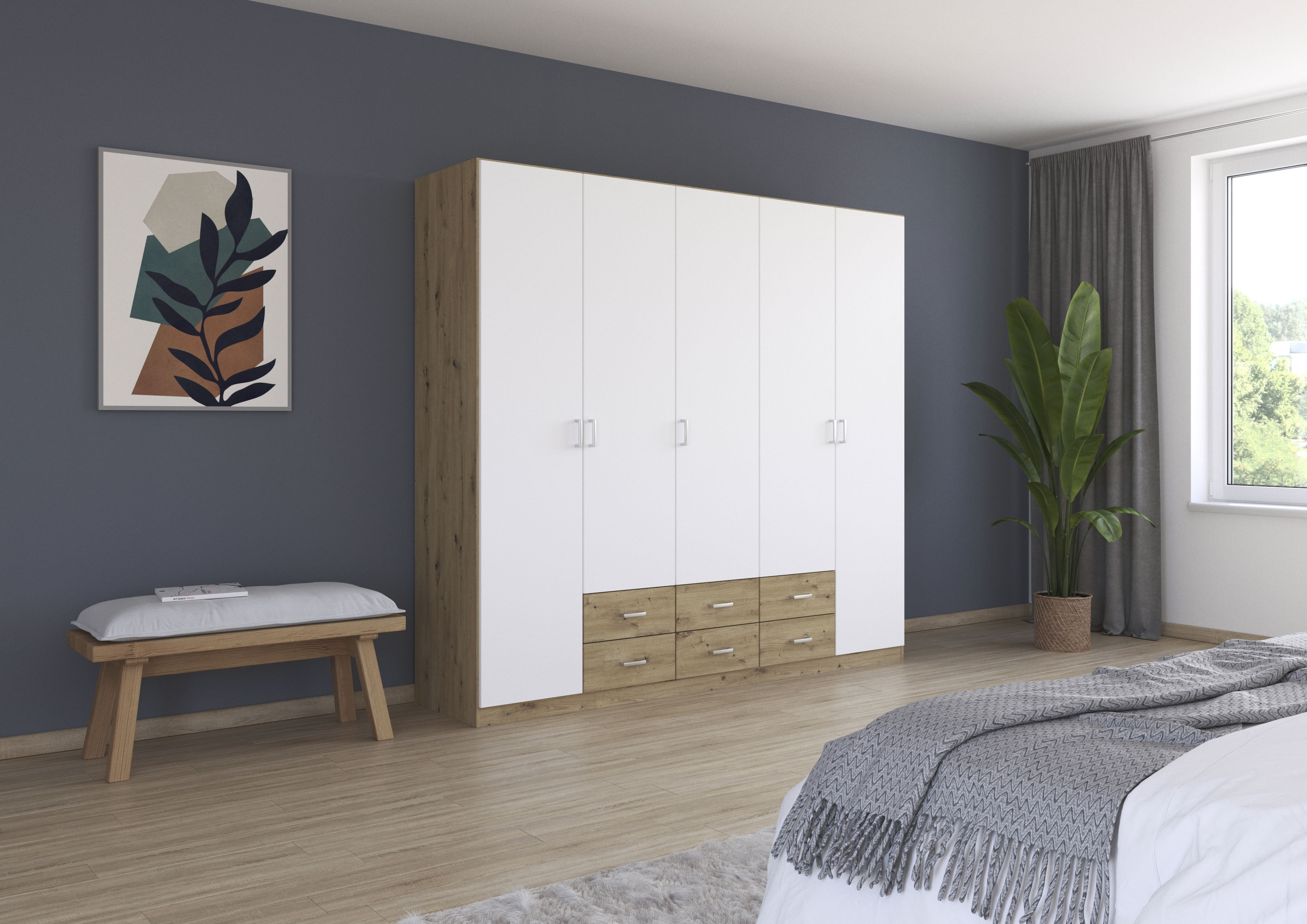 rauch Drehtürenschrank "Kleiderschrank Garderobe GAMMA Breiten 226 cm" in 3 Ausstattungen BASIC/CLASSIC/PREMIUM (inkl. SOFT-CLOSE-Funktion), mit Schubladen, verschiedene Griff-Varianten TOPSELLER MADE IN GERMANY