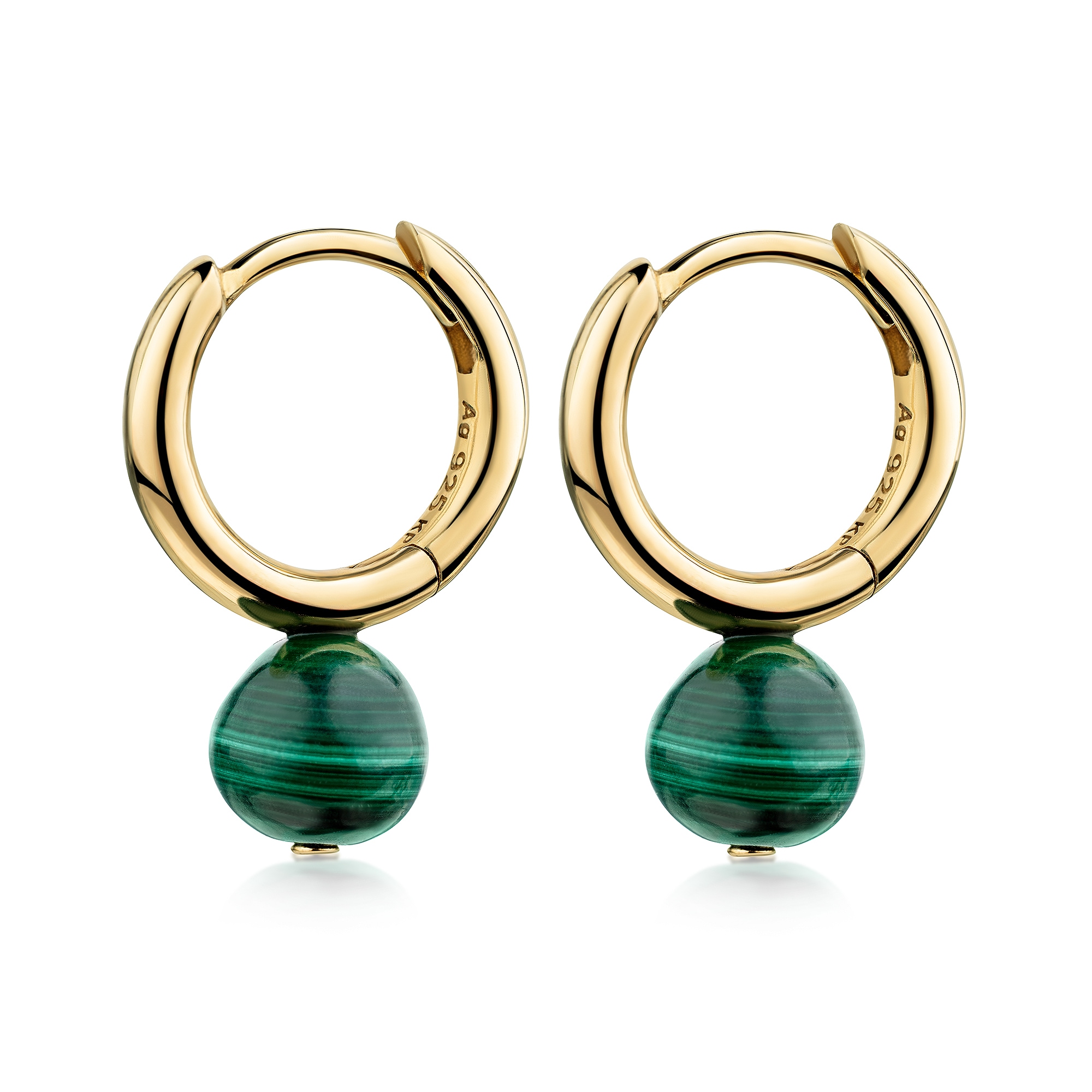 Zeeme Paar Creolen »925/- Sterling Silber vergoldet Malachit«