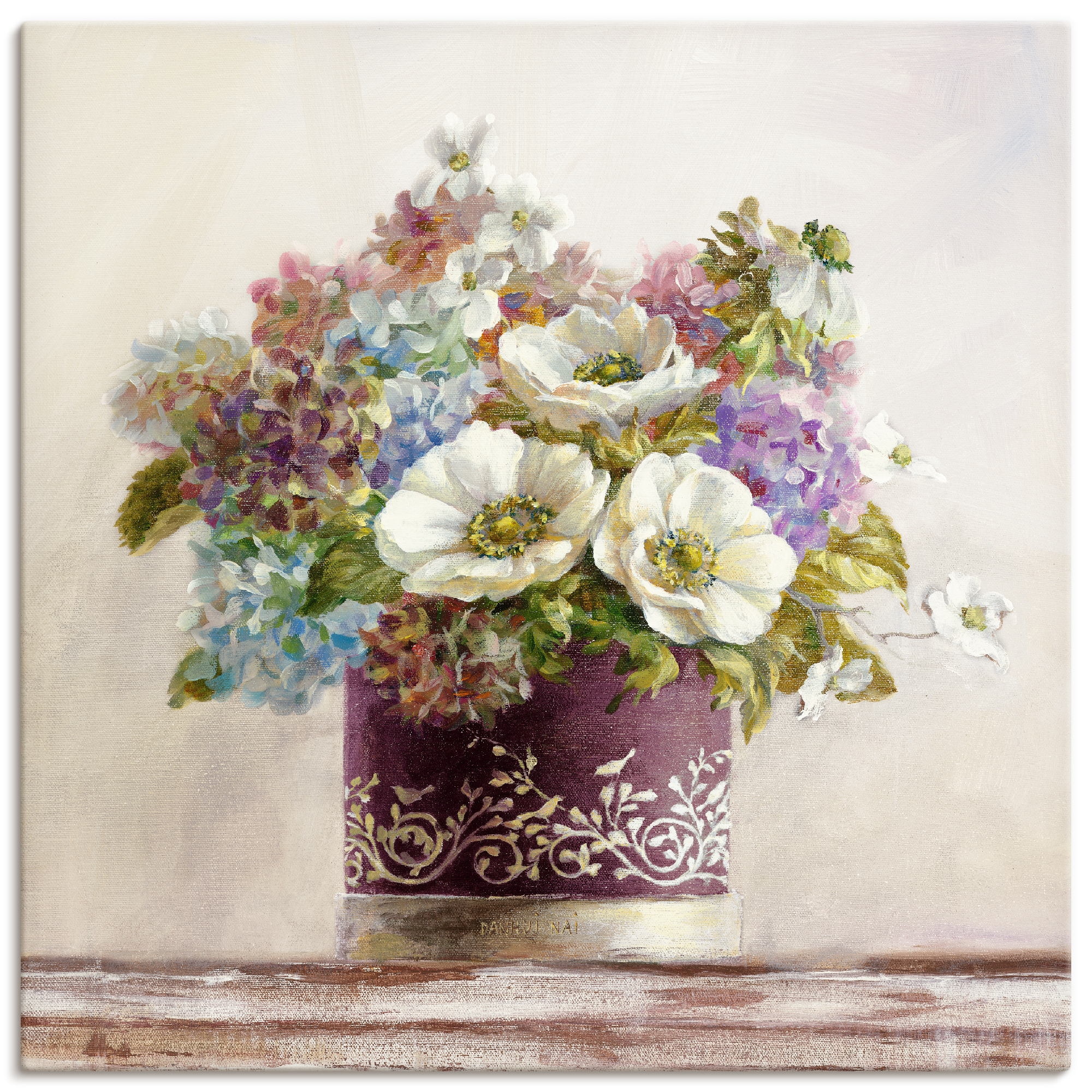 Artland "Anemonen in Auberginer Hutschachtel" Blumen 1 Stk. tlg. als Leinwa günstig online kaufen