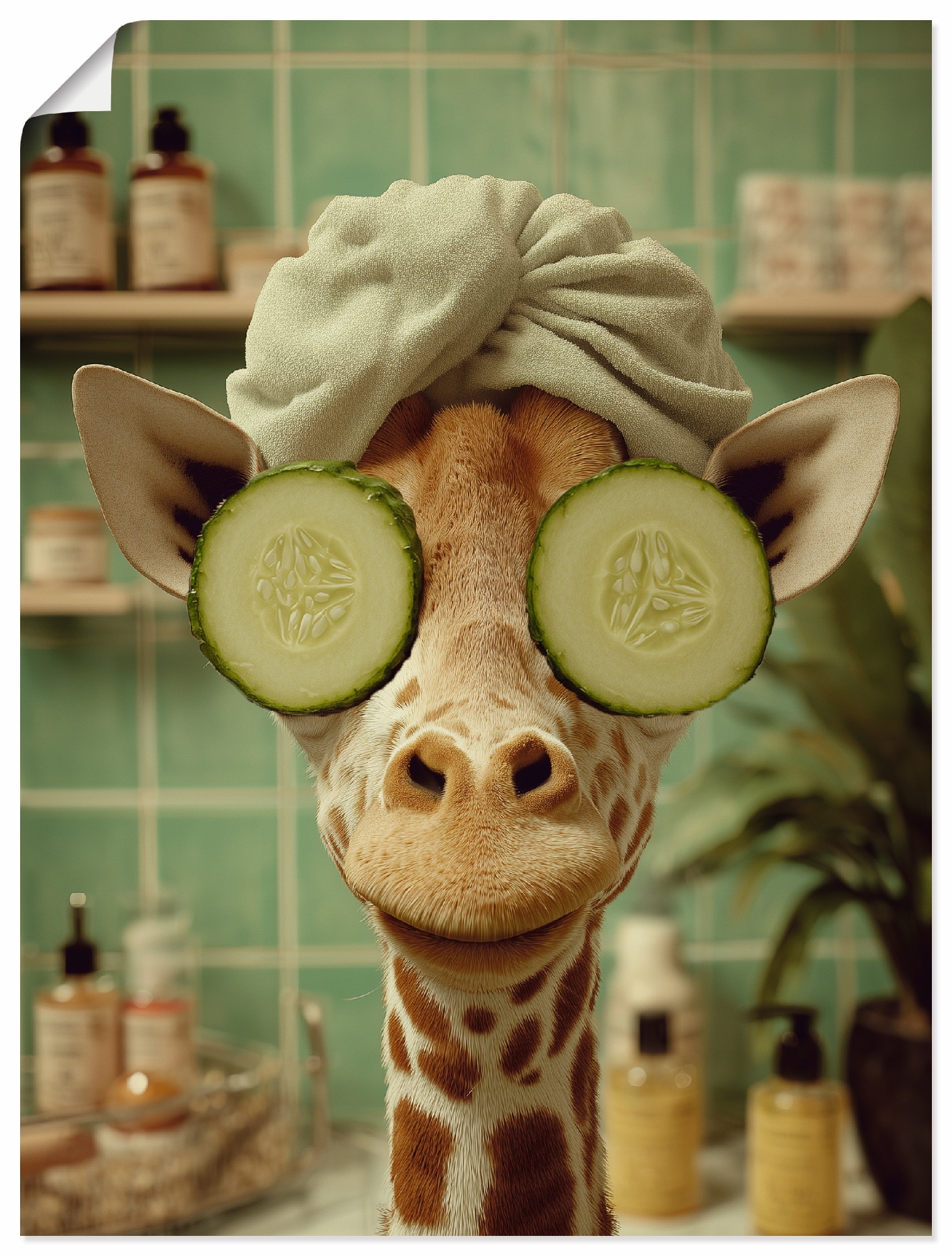ARTLAND Giraffe beim Spa Poster Brown 45x60cm