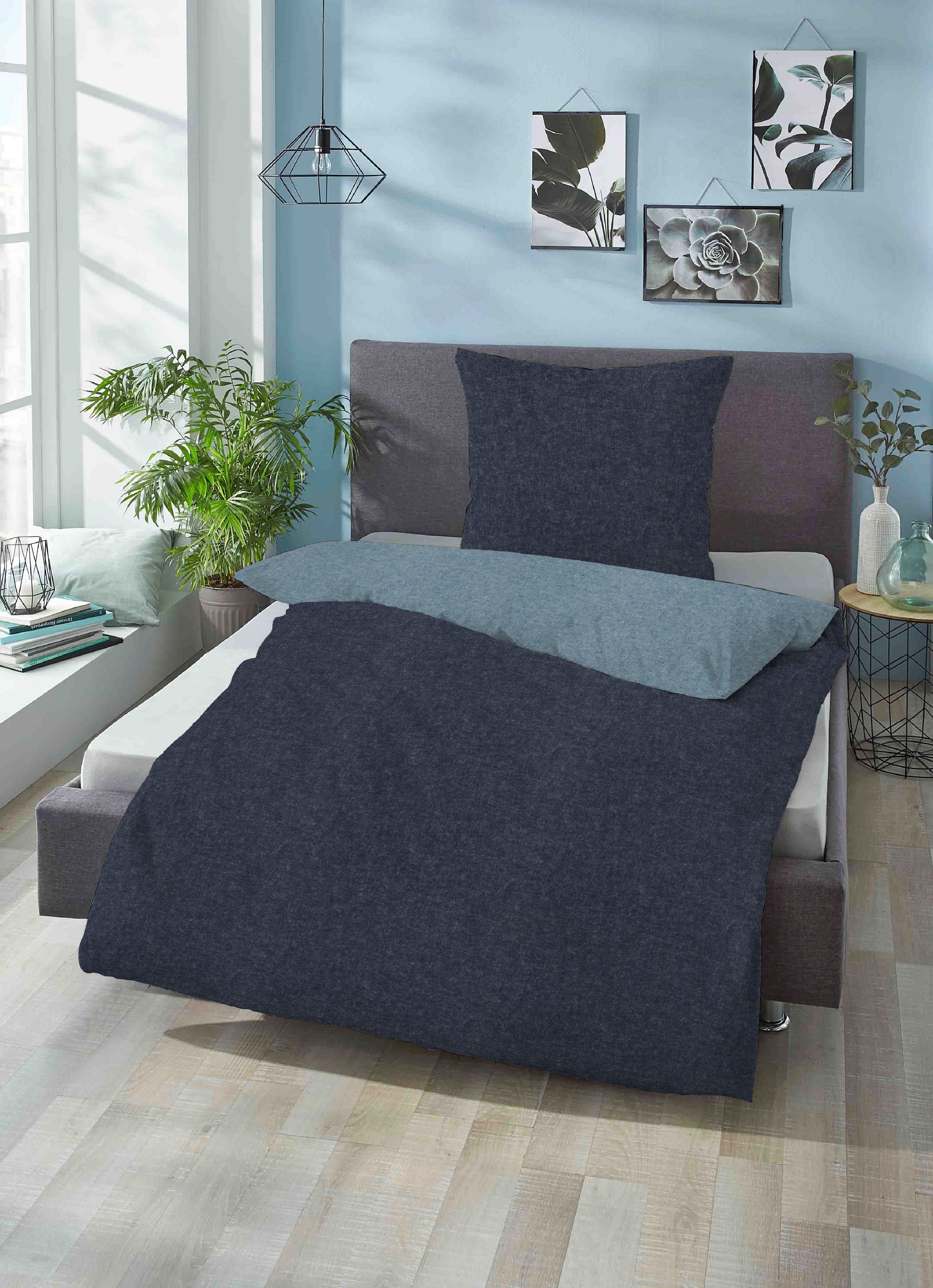 Biberna Wendebettwäsche »Hermal«, aus weicher, wohlig warmer Flanell (Biber) Qualität in Melange Optik, aus 100% Baumwolle, STANDARD 100 by OEKO-TEX® zertifiziert, Made in Germany