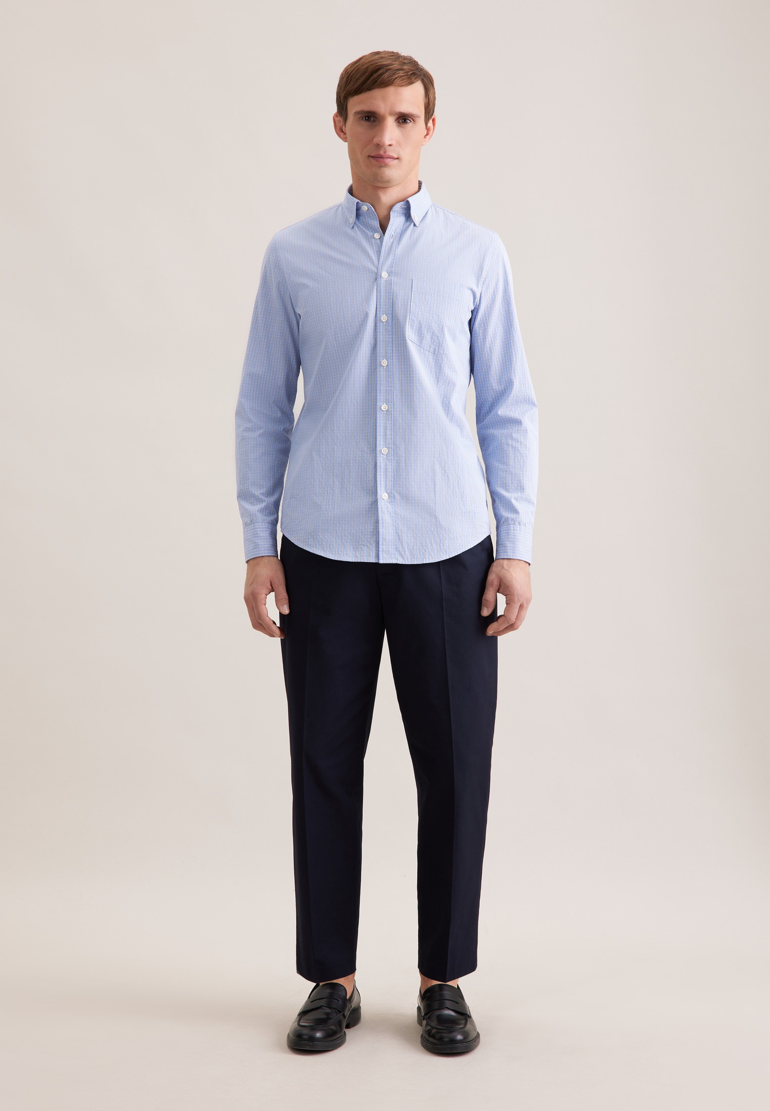 seidensticker Businesshemd Slim 1/1 Button-Down-Kragen Karo