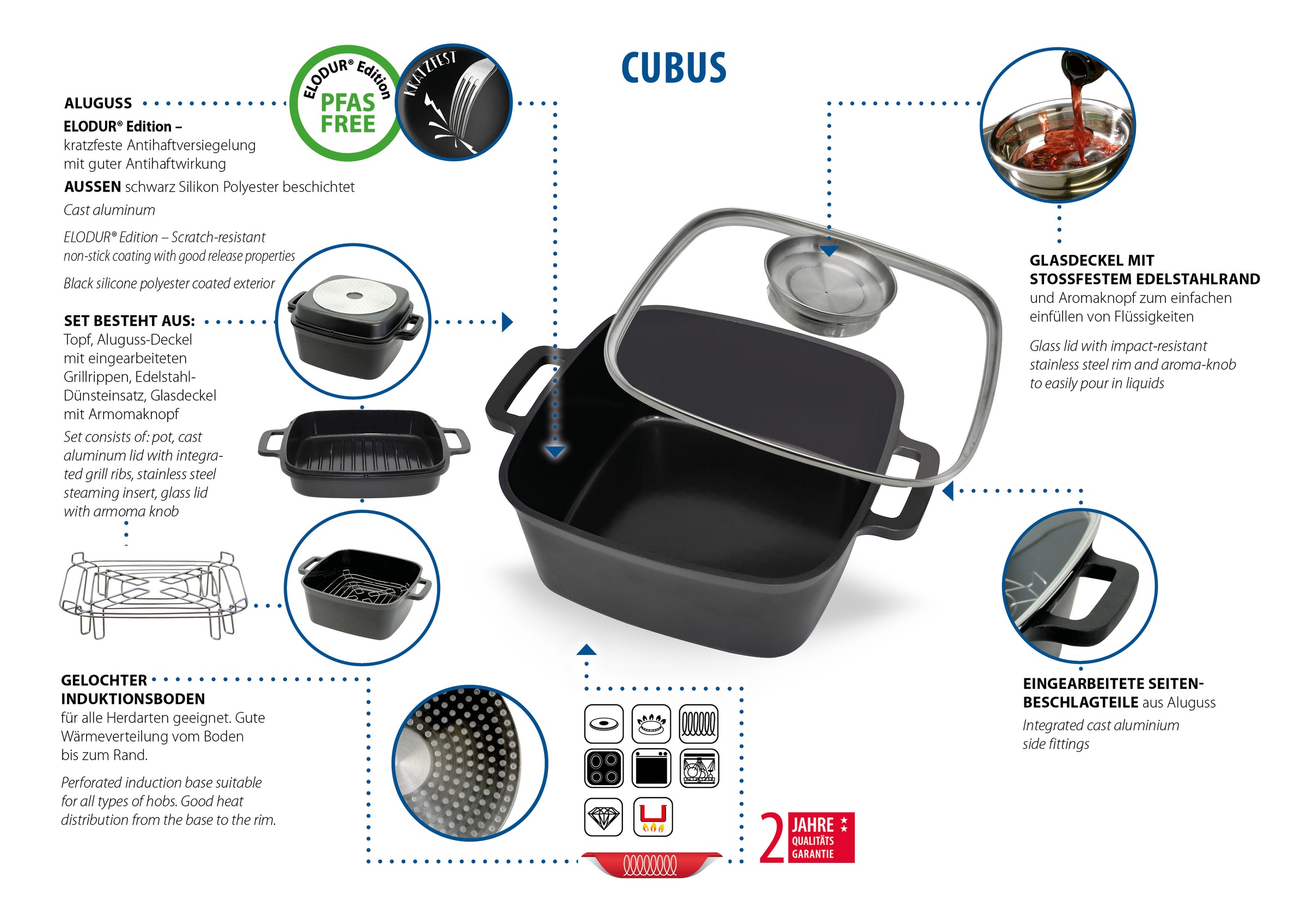 Elo Basic Bräter "Multifunktionstopf-Set Cubus" Set, 4 Stk. tlg. Aluminiumg günstig online kaufen