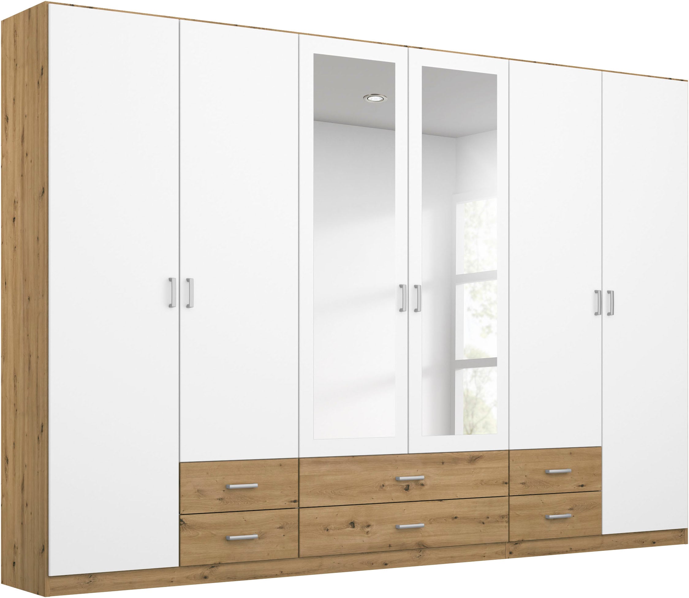 rauch Kleiderschrank "Schrank Garderobe Ankleide GAMMA Breiten 91/136/181/226/271/315/360 cm" in 3 Ausstattungen BASIC/CLASSIC/PREMIUM (inkl. SOFT-CLOSE-Funktion), verschiedene Griff-Varianten, mit Spiegel TOPSELLER MADE IN GERMANY