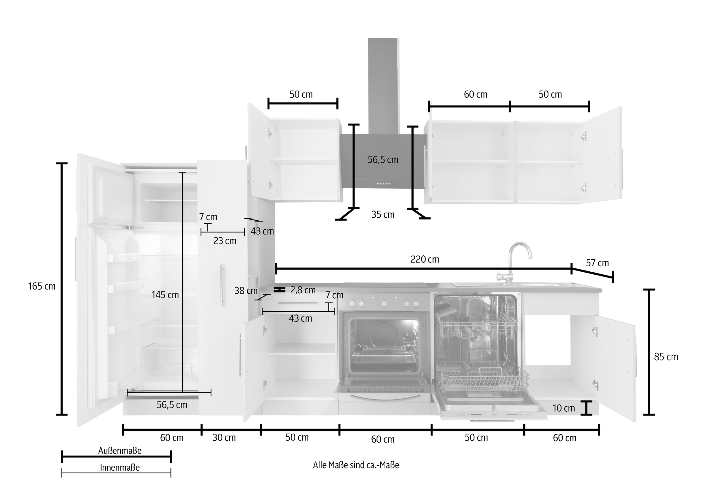 wiho Küchen Küchenzeile »Cali«, mit E-Geräten, Breite 310 cm