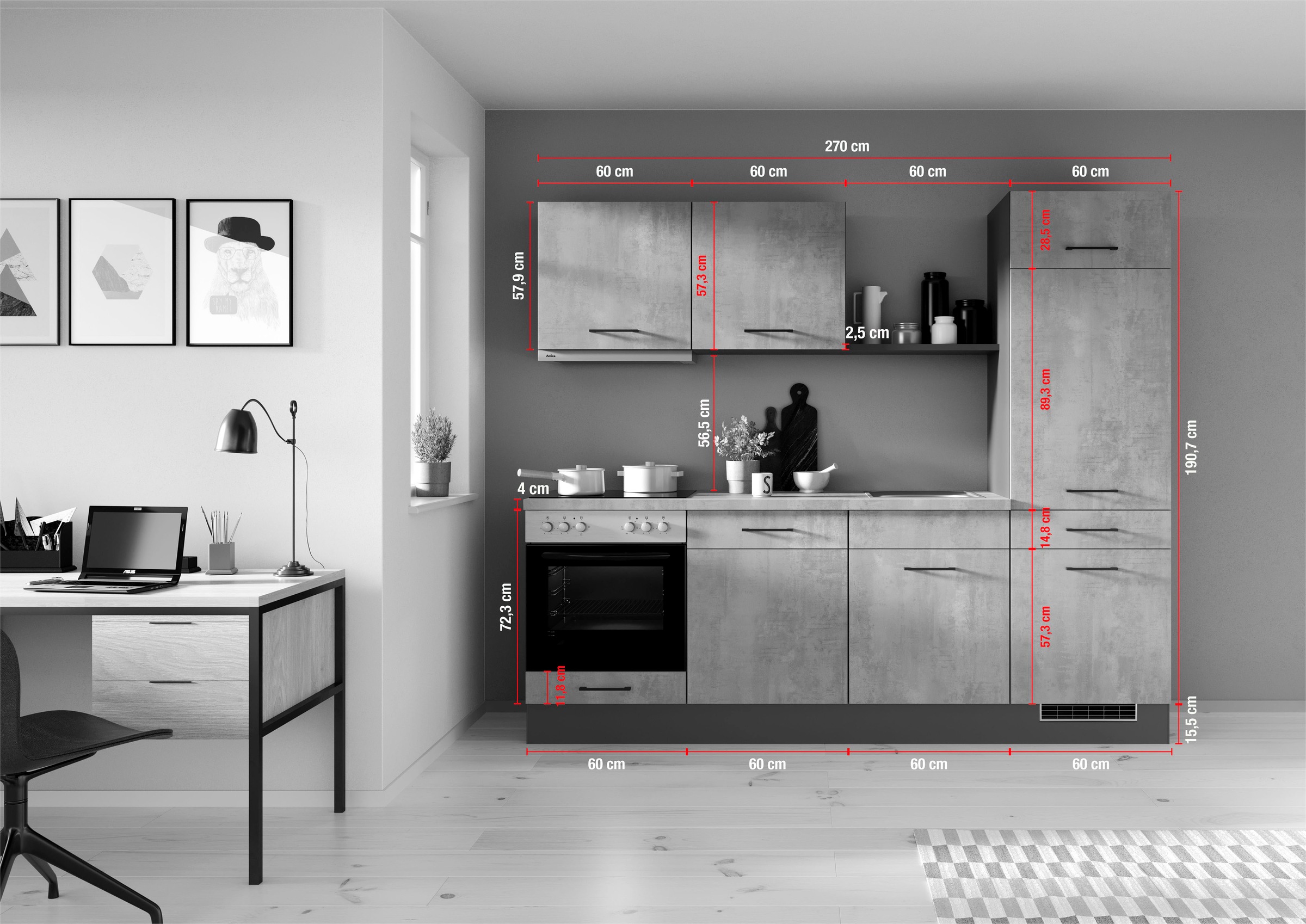 IMPULS KÜCHEN Küche »"Porto", Ausrichtung wählbar, Schubkästen mit Soft-Close,«, vormontiert, wahlweise mit E-Geräten, mit Vollauszug, Breite 240 cm