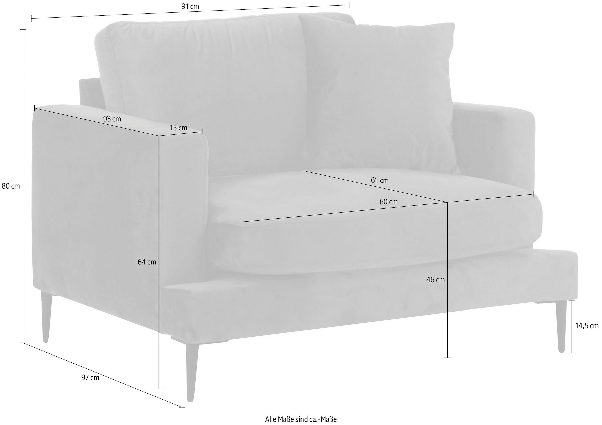 Leonique Sessel »Cozy Loungesessel, Designersessel, Maße B/T/H: 91/97/80 cm«, mit Metallbeinen und Zierkissen