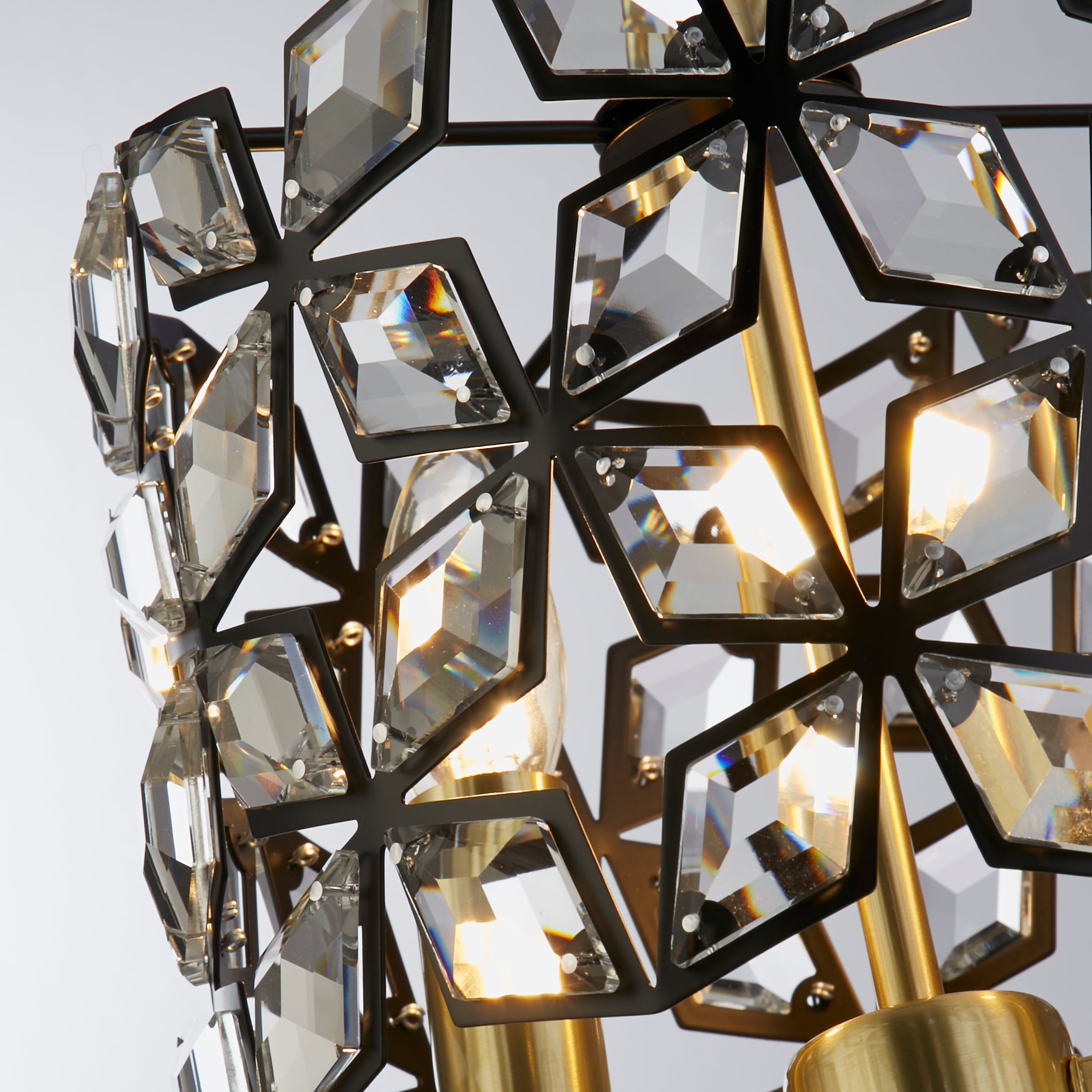 Searchlight Hängeleuchte »Iris 2Lt 25cm Round Pendant- Black Metal, Crystal & Brass« E14 1 Stk.