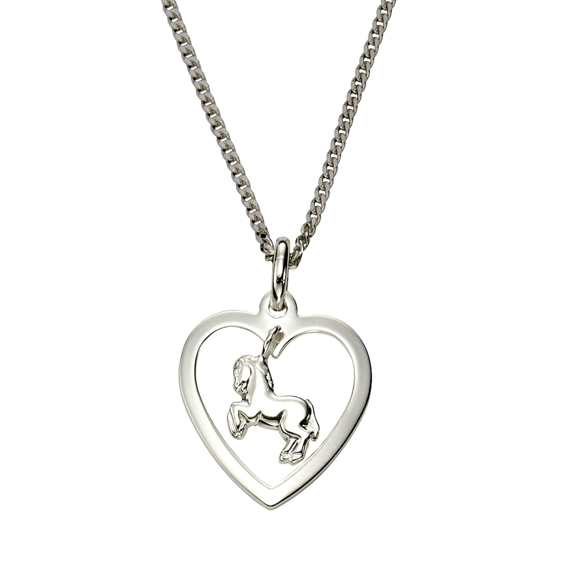 Zeeme Heart Horse Pendant Necklace White 45cm