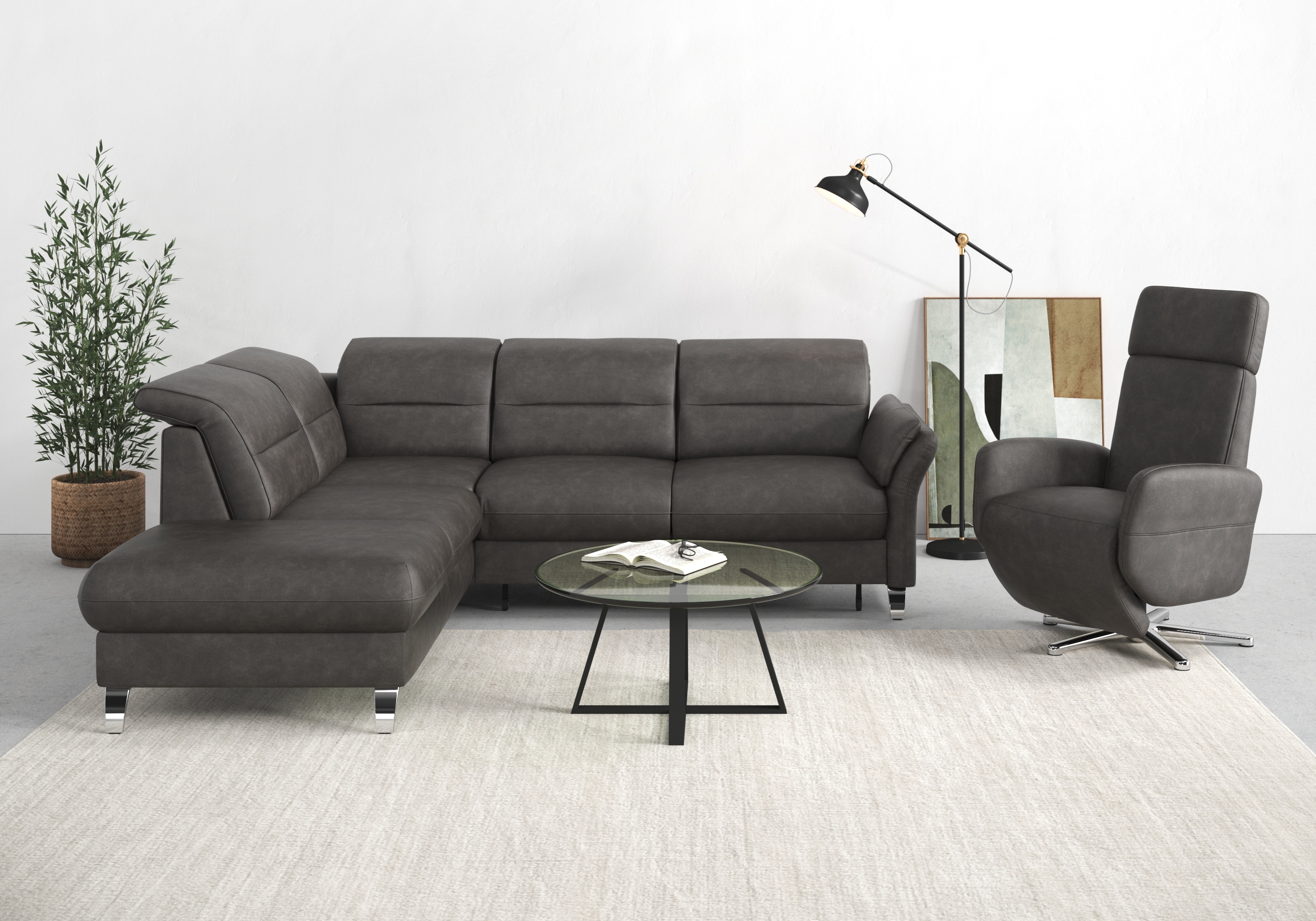 sit&more Ecksofa "Grenoble L-Form mit Federkern" wahlweise mit Schlaffunktion, Bettkasten, Arm- und Kopfteilverstellung
