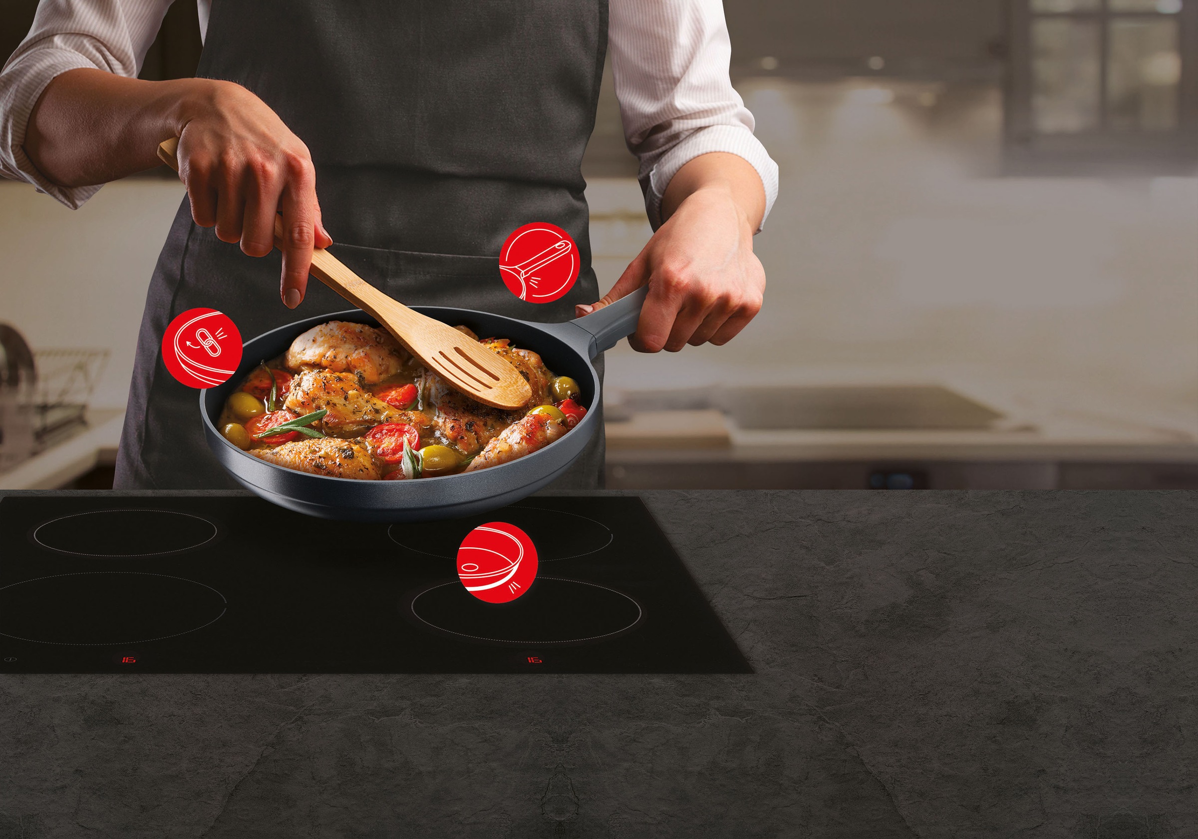 Tefal Bratpfanne »Trattoria Pro«, Aluminiumguss, (1 tlg.), Robust, Antihaftversiegelung, Temperaturanzeiger, Induktion