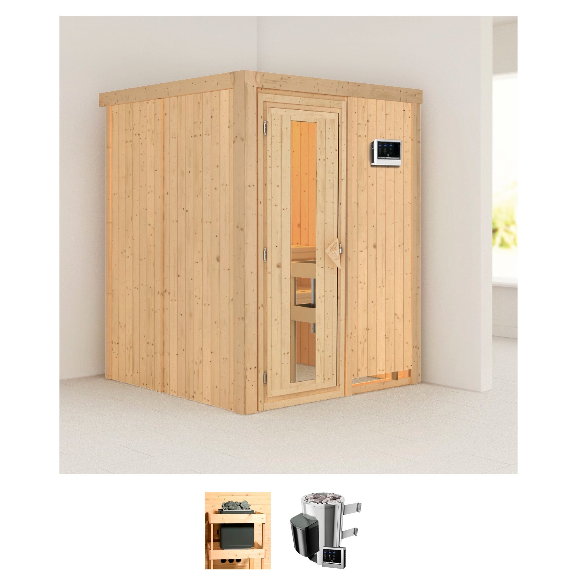 Sauna »Milaja«, (Set), 3,6-kW-Plug & Play Ofen mit externer Steuerung