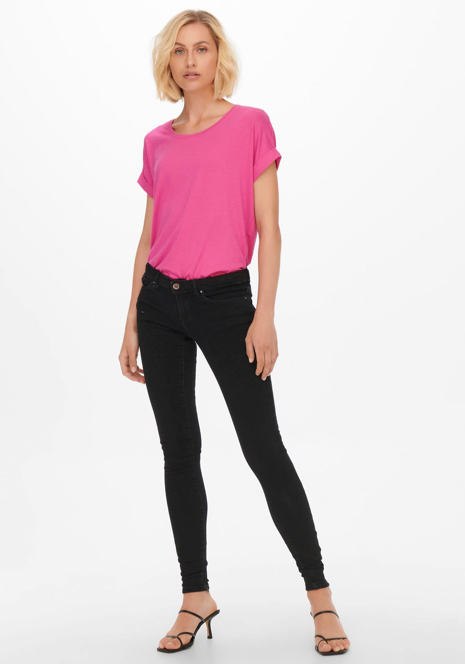 ONLY T-Shirt »ONLMOSTER – Kurzarmshirt mit Aufschlag und klassischem Look«, unifarben, casual, regular fit, Viskosemischung, Rundhals