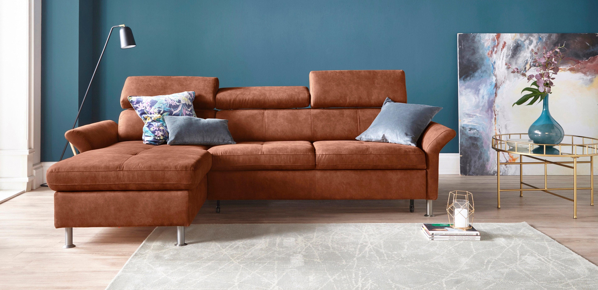 exxpo - sofa fashion Ecksofa "Maretto, bequem & komfortabel, bodenfrei, Breite 257cm, L-Form" inkl. Kopf- bzw. Rückenverstellung, wahlweise mit Bettfunktion