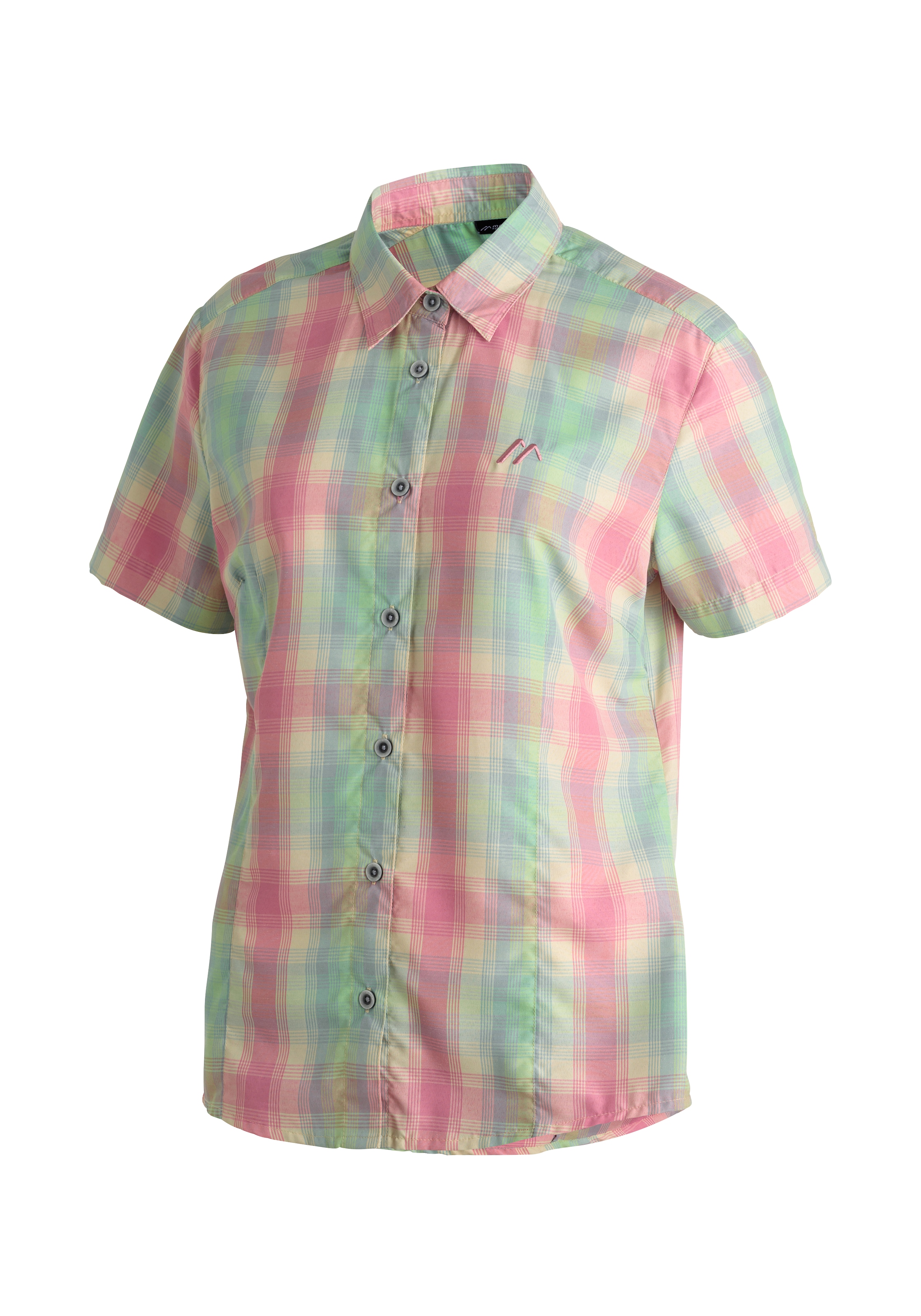 Funktionsbluse MAIER SPORTS "Philina", Damen, Gr. 38, canary, 85% Polyester, 15% Viskose, Blusen, Damen Bluse, leichte Kurzarmbluse, Blusen-Shirt, Karobluse, Reg Fit