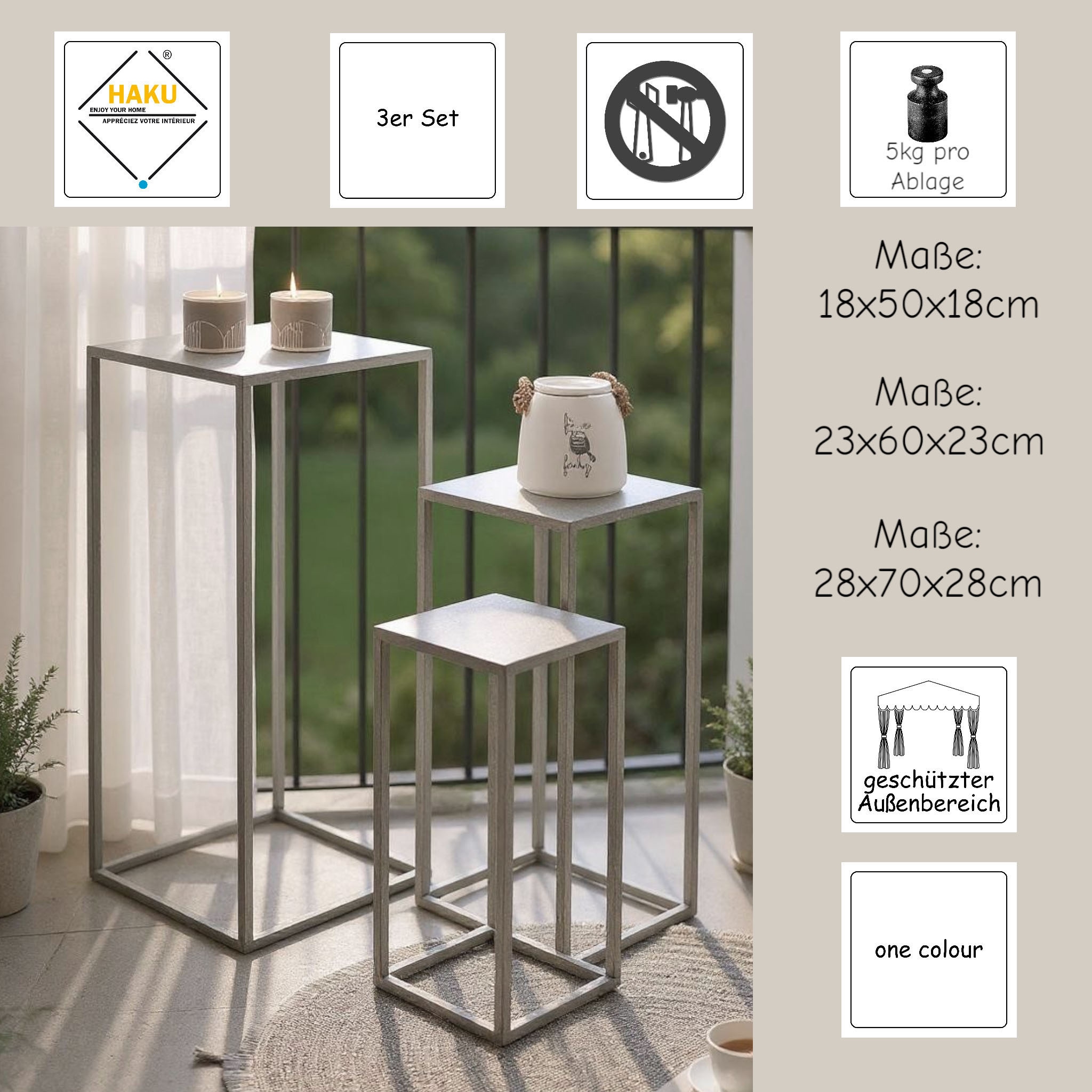 HAKU Blumentisch »3er Set Blumensäulen« Set, 3er Set, 3 Stk. tlg. auch für den geschützten Außenbereich geeignet