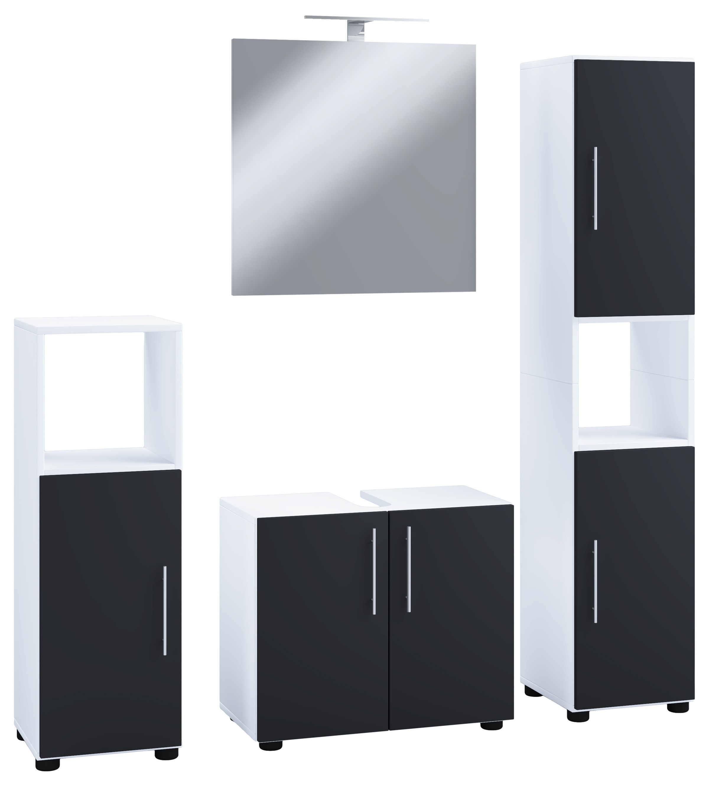 VCM Waschbeckenunterschrank »VCM 4-tlg. Badmöbelset | Badmöbel | Set aus Unterschrank, Midischrank, Hochschrank und Spiegel | Badezimmermöbel ¿ Flandu II«, (4 St.)