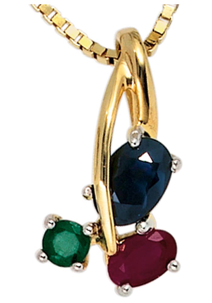 JOBO Kettenanhänger »Anhänger mit Rubin Safir Smaragd«, 585 Gold bicolor