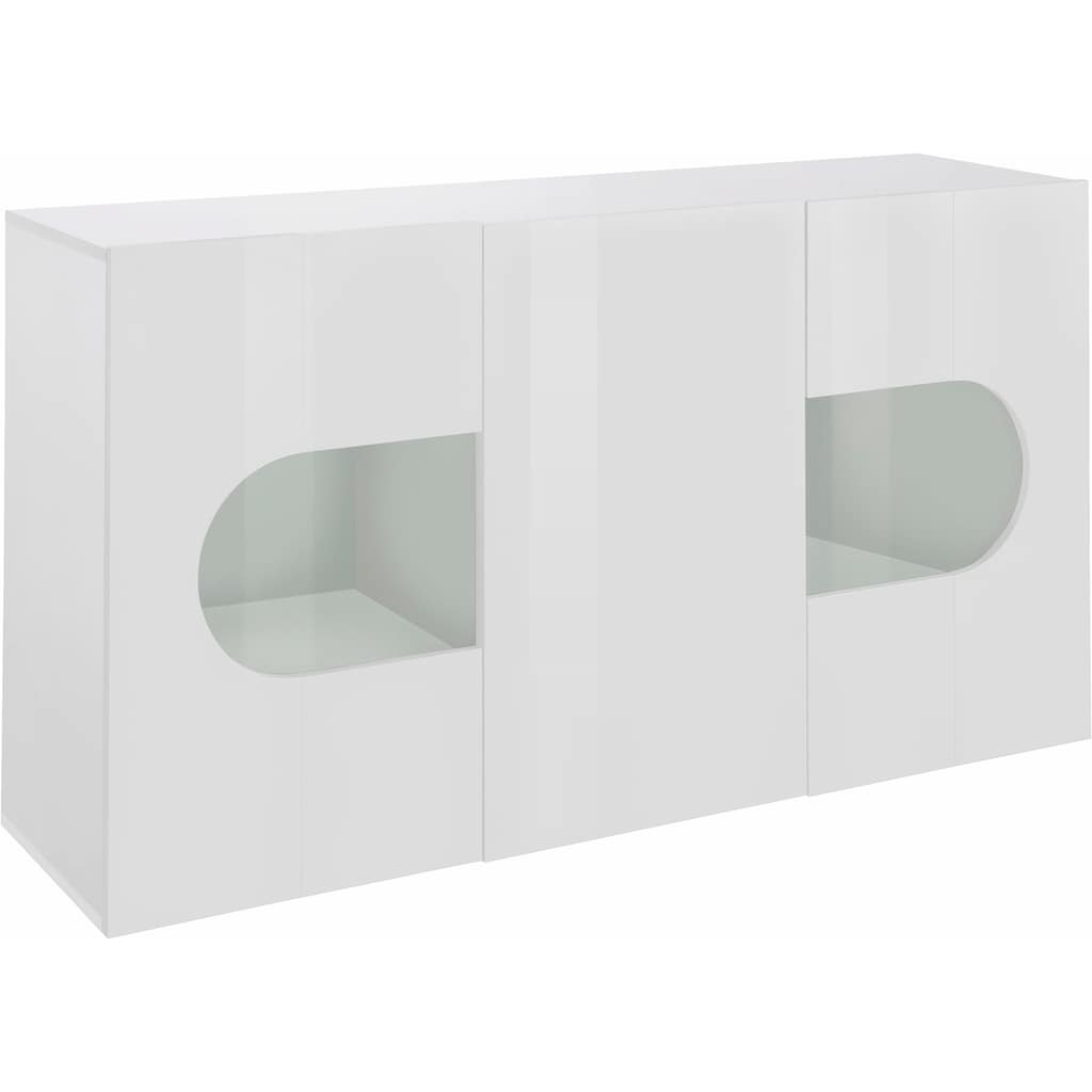 INOSIGN Sideboard »Real,Vitrine,Kommode,Schrank,Breite 150cm komplett hochglanz lackiert«, mit 3 Türen davon 2 Glastüren ohne Griff