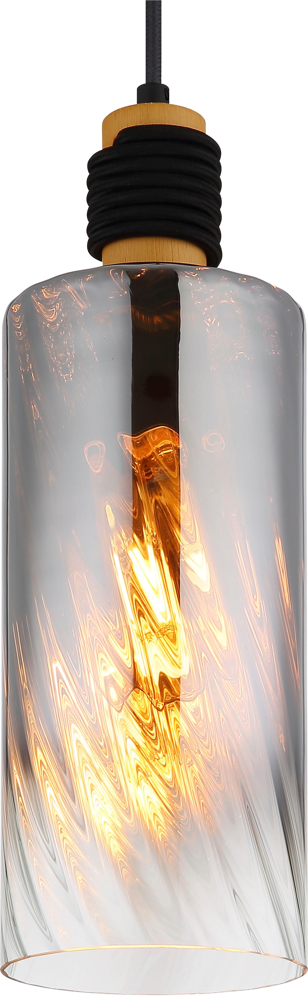 GLOBO LIGHTING Hängeleuchte »OSBORNE« E27 1 Stk. Hängeleuchte Schwarz/Holz, Rauchglas, klar verlaufend, E27