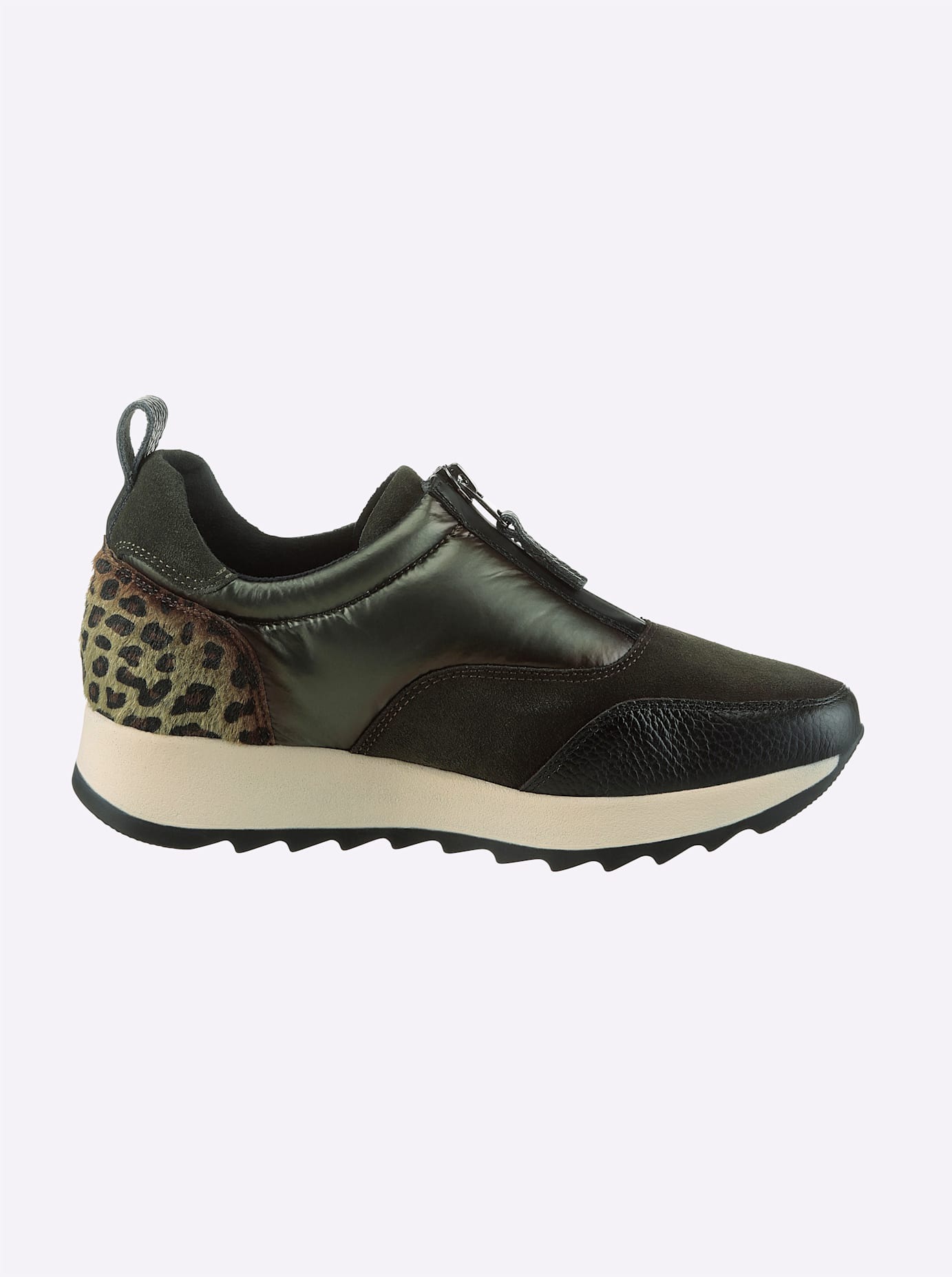 Sneaker HEINE, Damen, Gr. 37, grün (khaki, oliv, gemustert), Glattleder, Leder, Rindsleder, Synthetik, Schuhe Sneaker 2
