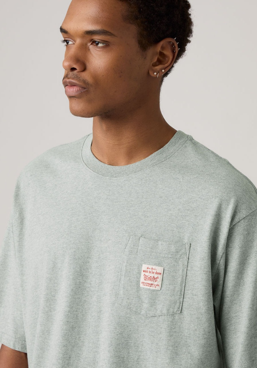 T-Shirt LEVI'S "Workwear Tee", Herren, Gr. L, grau (mid tone grau heathe), Jersey, Obermaterial: 100% Baumwolle, unifarben, oversize hüftbedeckend, Rundhals, Shirts T-Shirt, mit aufgesetzter Tasche 3
