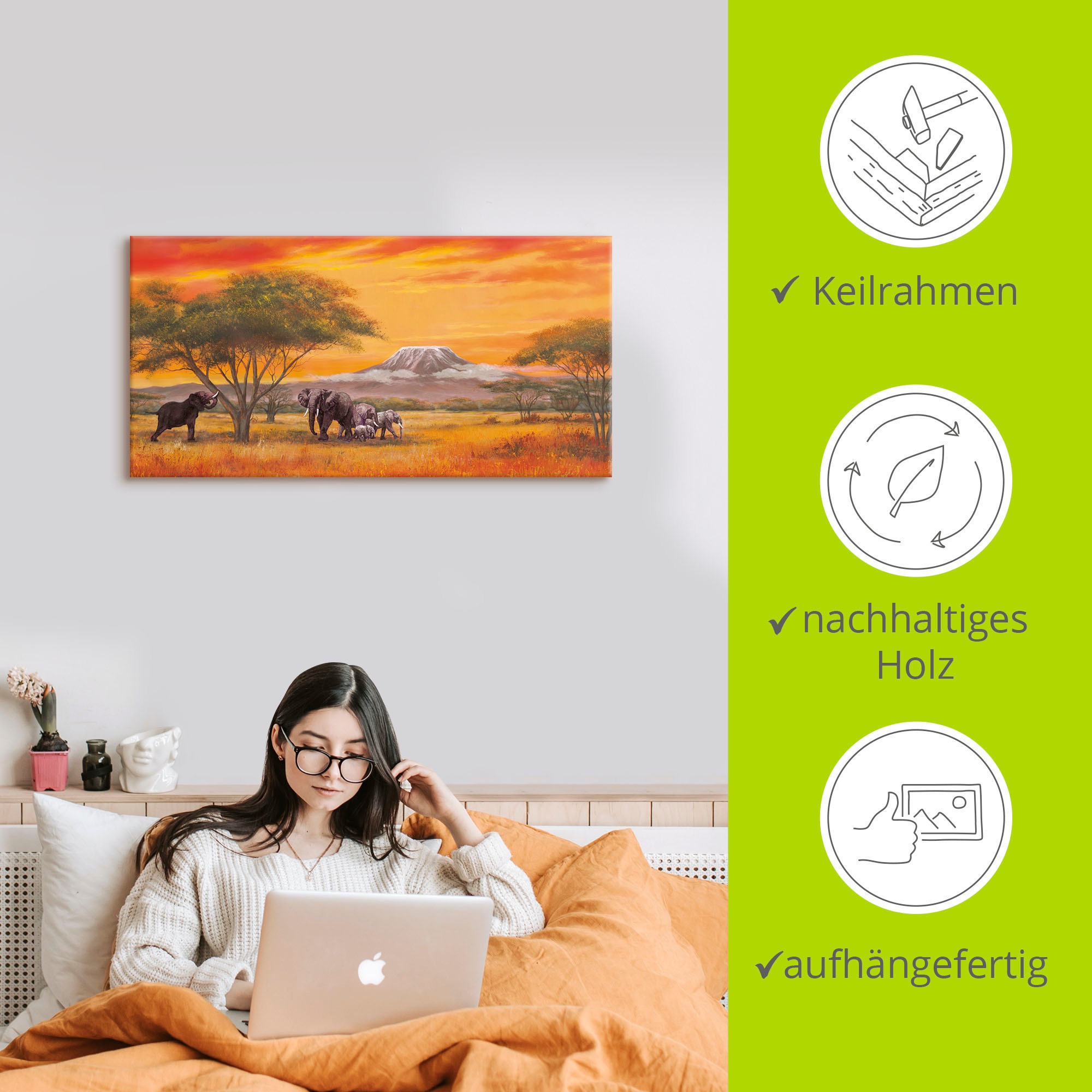 Artland Wandbild »Elefanten«, Elefanten Bilder, (1 St.), als Alubild, Outdoorbild, Leinwandbild, Poster, Wandaufkleber