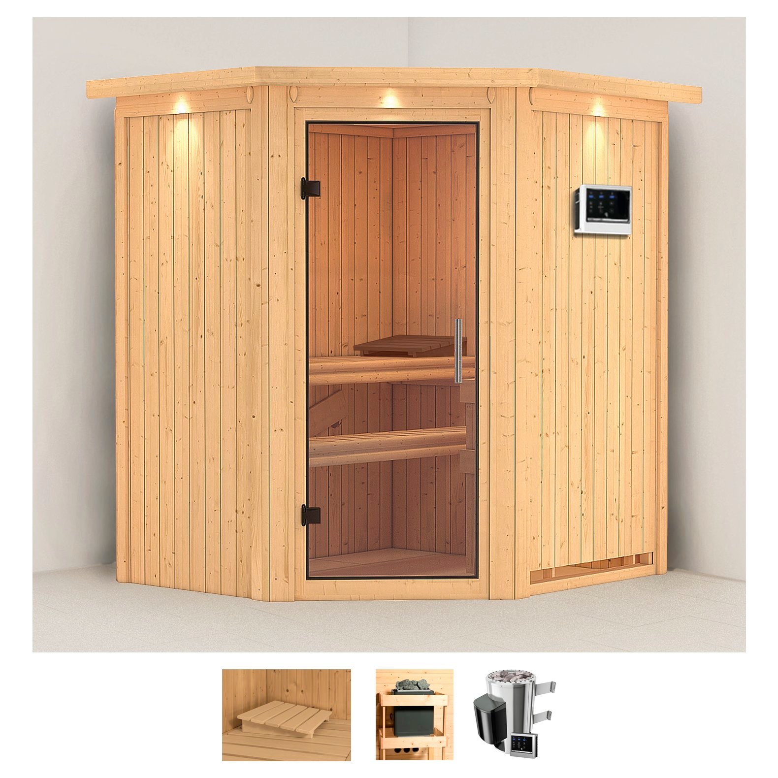 Karibu Sauna "Tomke" Set, Ofen 3,6 kW externe Strg.easy