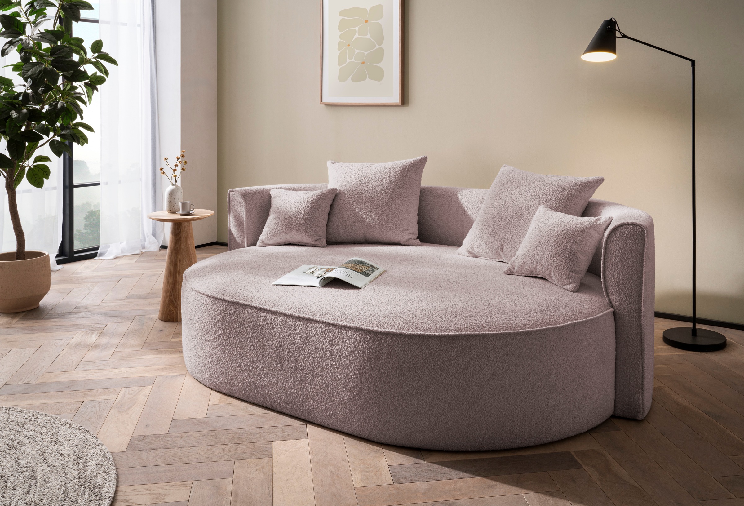 LeGer Home by Lena Gercke 2,5-Sitzer "ISALIE Bouclé, rundes Loungesofa, mit Kissen, perfekt gepolstert" moderne Stoffe, mit 4 Zierkissen, extra große Sitzfläche