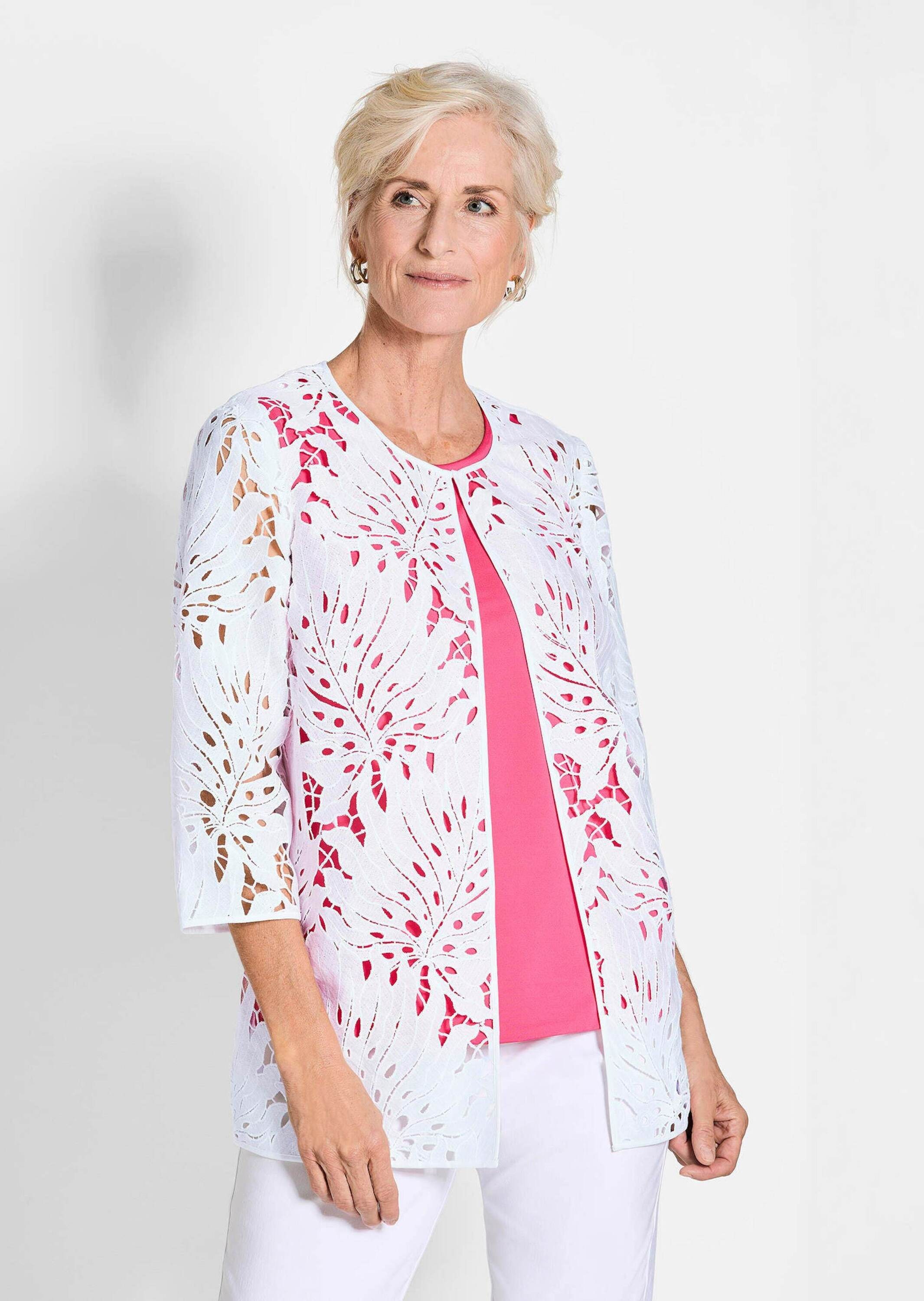 GOLDNER Langmantel "Weiße Jacke mit Blätterdessin" günstig online kaufen