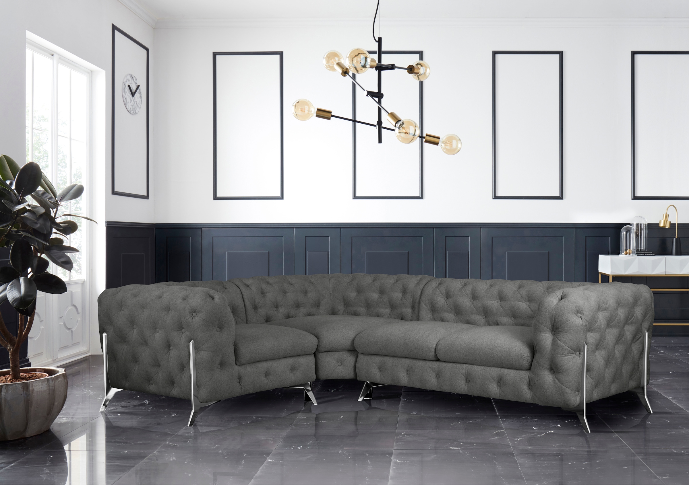 Leonique Chesterfield-Sofa »Amaury L-Form«, moderne Chersterfield-Optik, Breite 262 cm, Fußfarbe wählbar