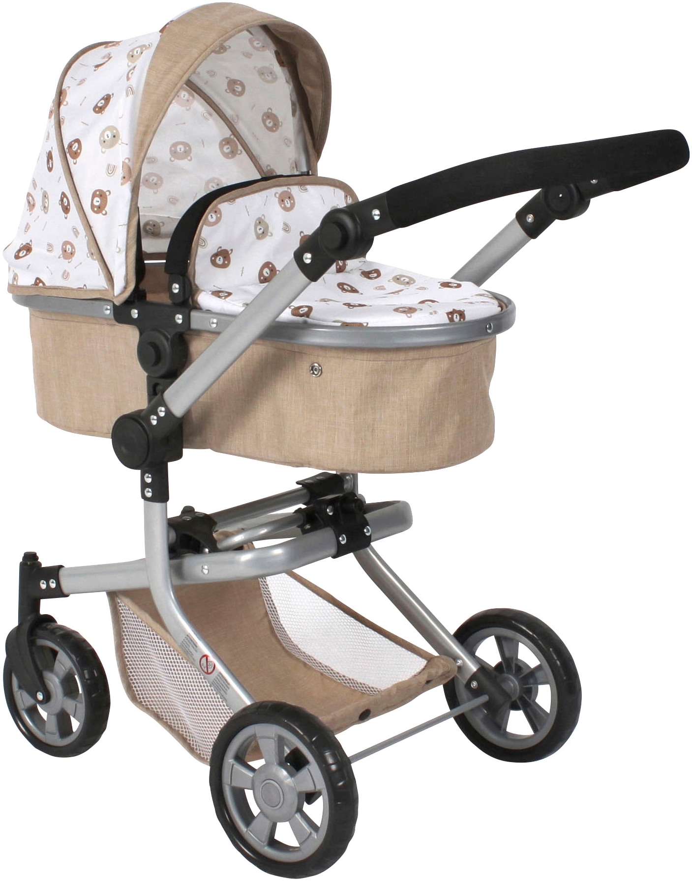 CHIC2000 Jungen Kombi-Puppenwagen "Mika", rosa, Kunststoff, Metall, Stoff, B:41cm H:82cm T:73cm, Puppenwagen, mit schwenkbaren Vorderrädern
