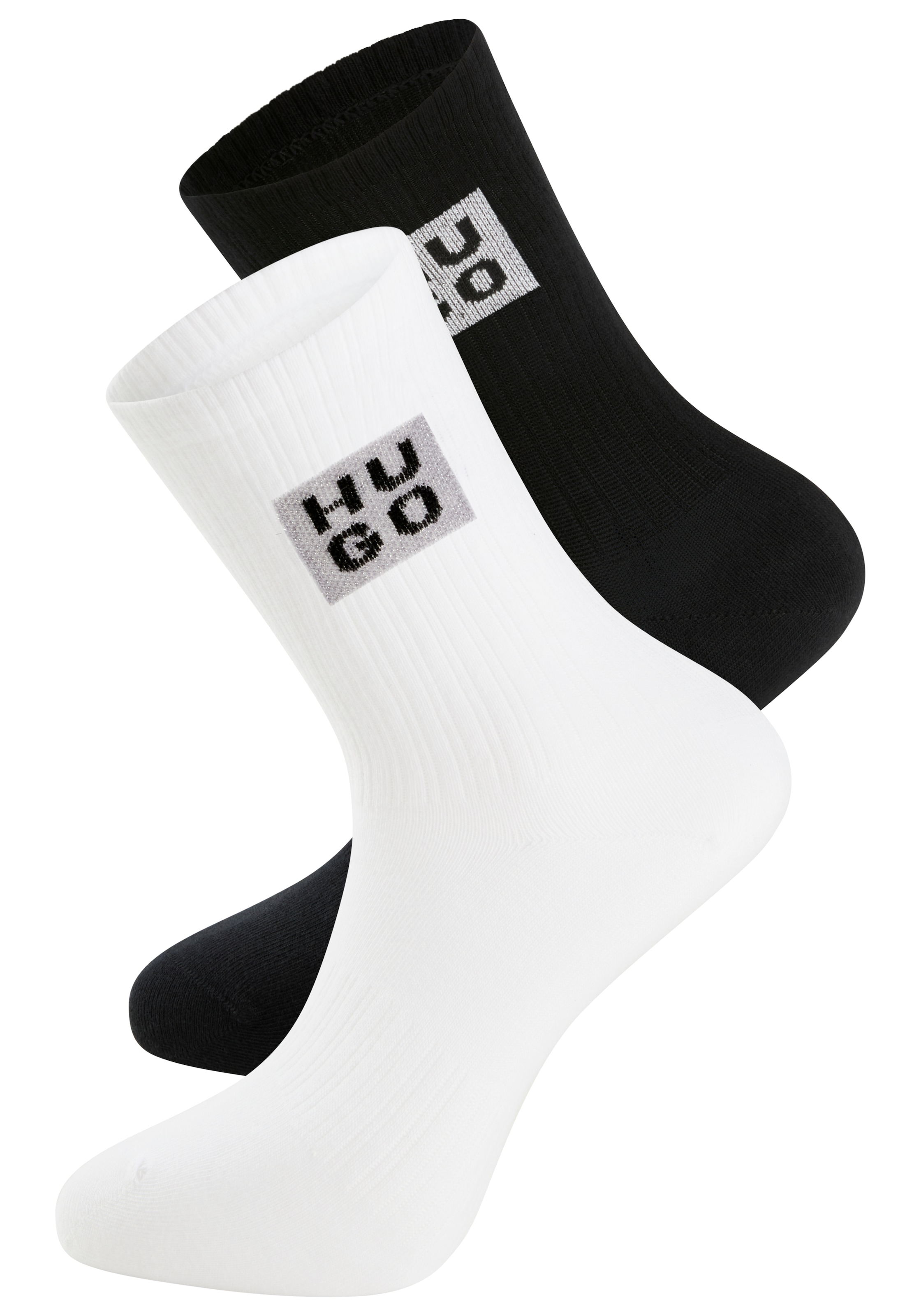 HUGO Underwear Socken »2P QS RIB GIFT CC«, (Packung, 2 Paar), mit Logoschriftzug und Glitzergarn