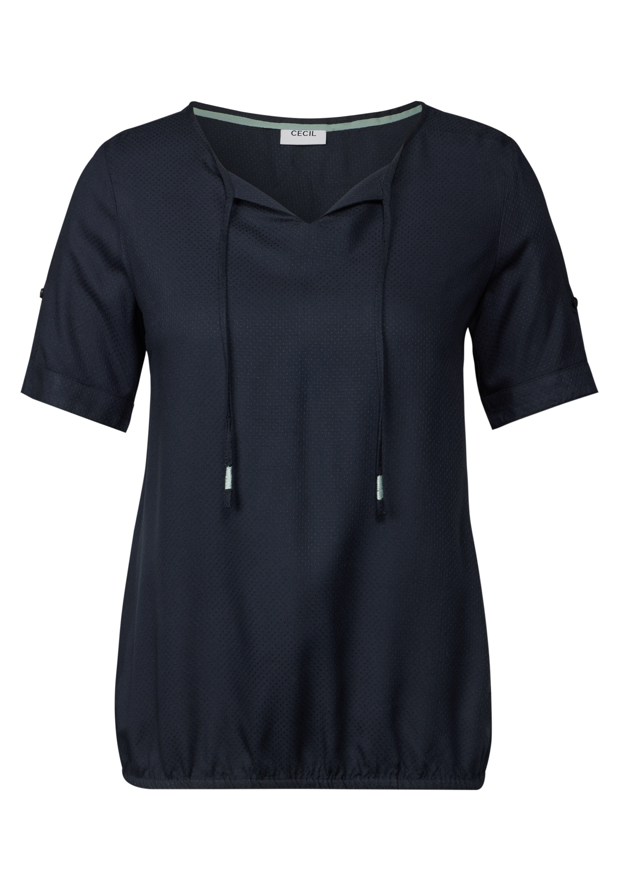 Kurzarmbluse CECIL, Damen, Gr. S (38), blau (universal blau), Stoff, 100% Viskose, unifarben, klassisch normal, Rundhals, Bündchen, Blusen, mit Elastiksaum 3