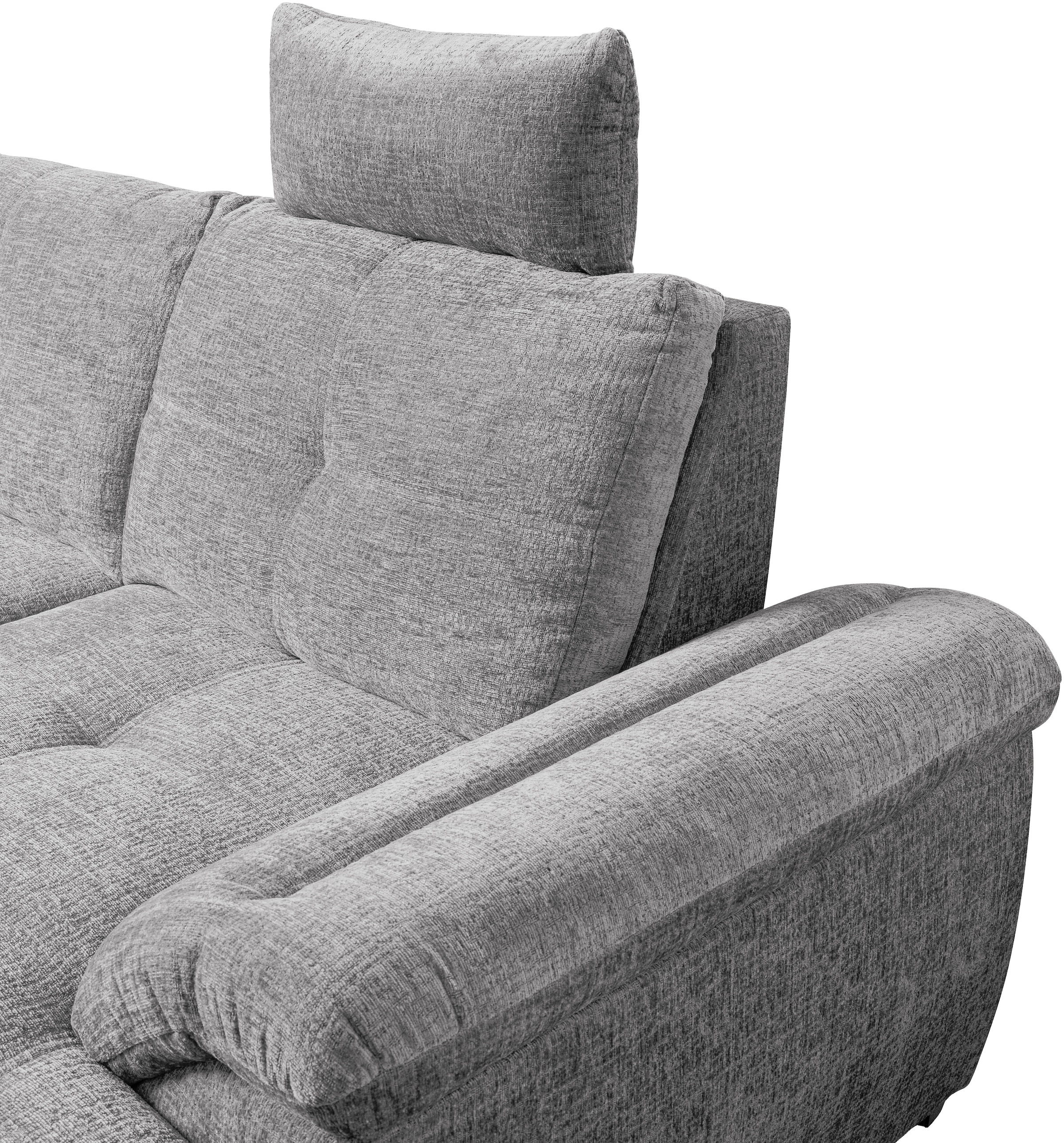WERK2 Wohnlandschaft »Arena 339 cm breit mit Bett & Bettkasten, wahlw. mit 2 Kopfstützen« U-Form, XXL, Schlaffunktion, Bettkasten