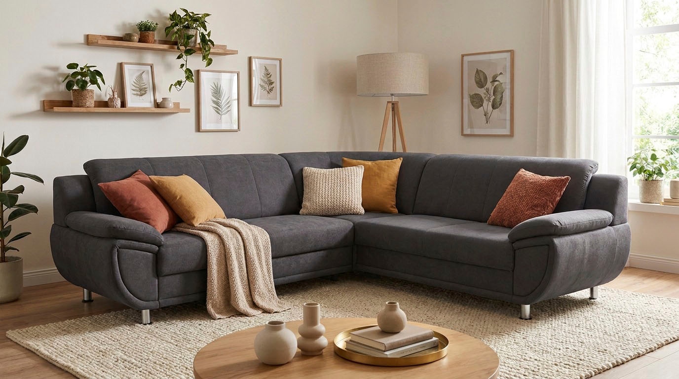 TRENDMANUFAKTUR Ecksofa »Rondo wahlweise mit Schlaffunktion, bequeme Armlehnen« L-Form, wahlw.mit Federkern, Füße chromfarben, Unser Dauertiefpreis